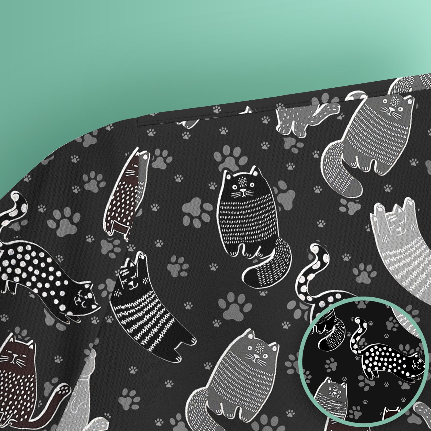 Cute Cat and Paw Print Pattern Scrub Top, Breathable Fabrics Nursing Uniform