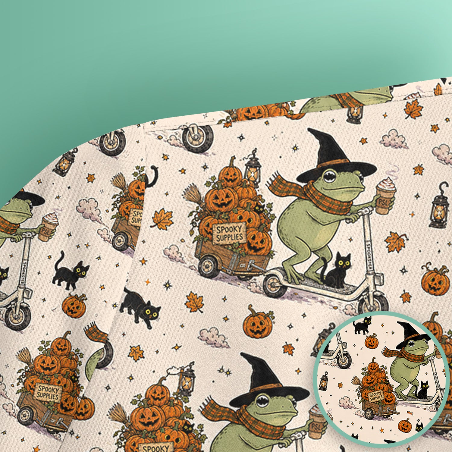 Cute Halloween Witch Frog And Pumpkins Scrub Top, Comfortable Scrubs for Nurses