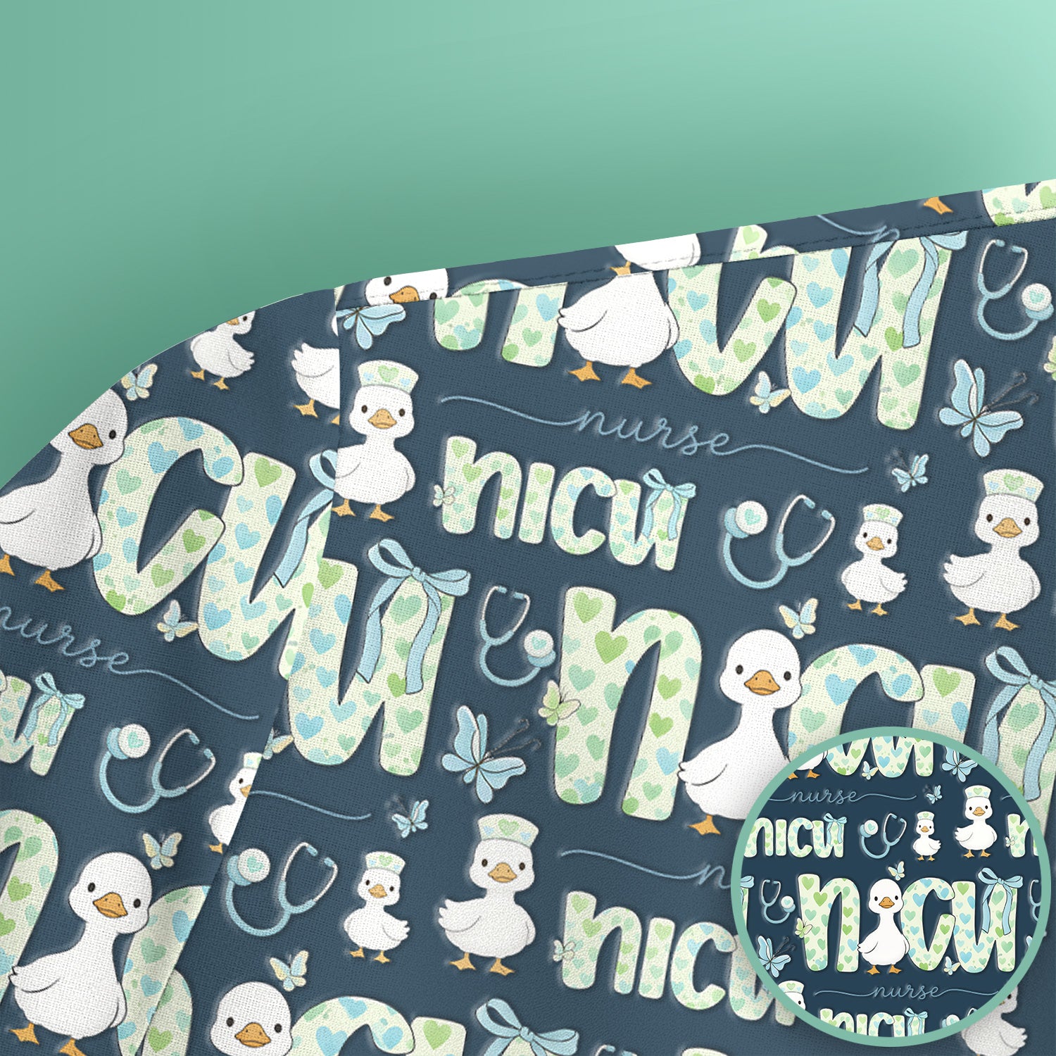 NICU Nurse Duck Pattern Scrub Top, Comfortable Scrubs for Nurses