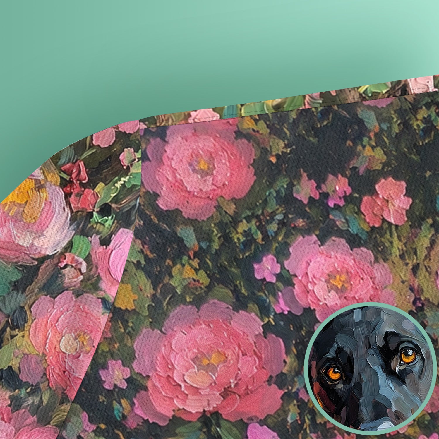 Painterly Floral Black Dog Pattern, Pet Lover Medical Scrub Top, Comfortable Scrubs for Nurses