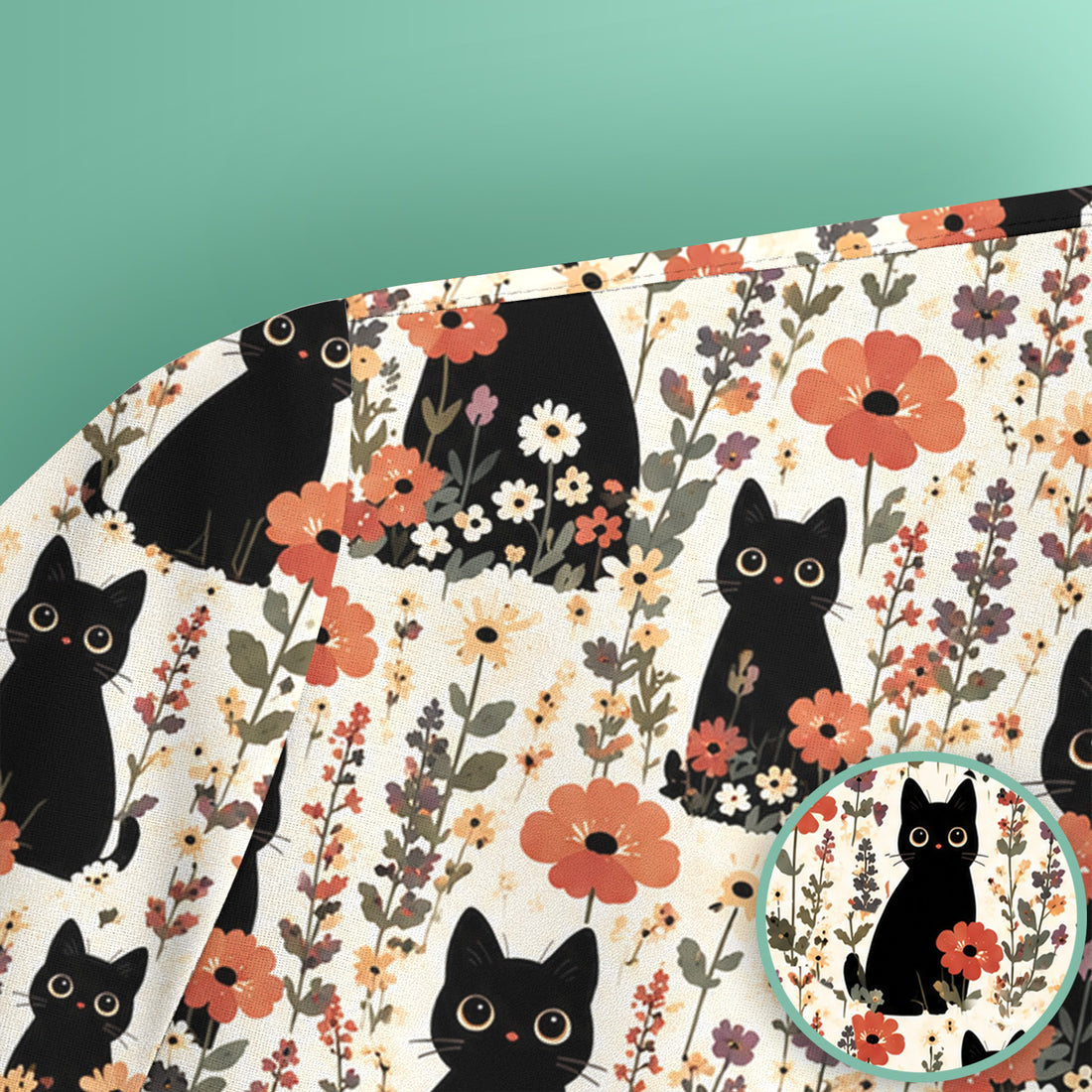 Cute Black Cat Wildflower Pattern Scrub Top, Comfortable Scrubs for Nurses