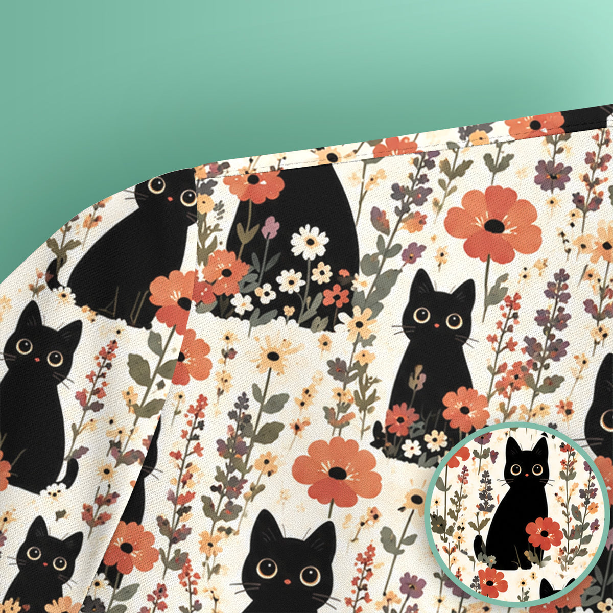 Cute Black Cat Wildflower Pattern Scrub Top, Comfortable Scrubs for Nurses