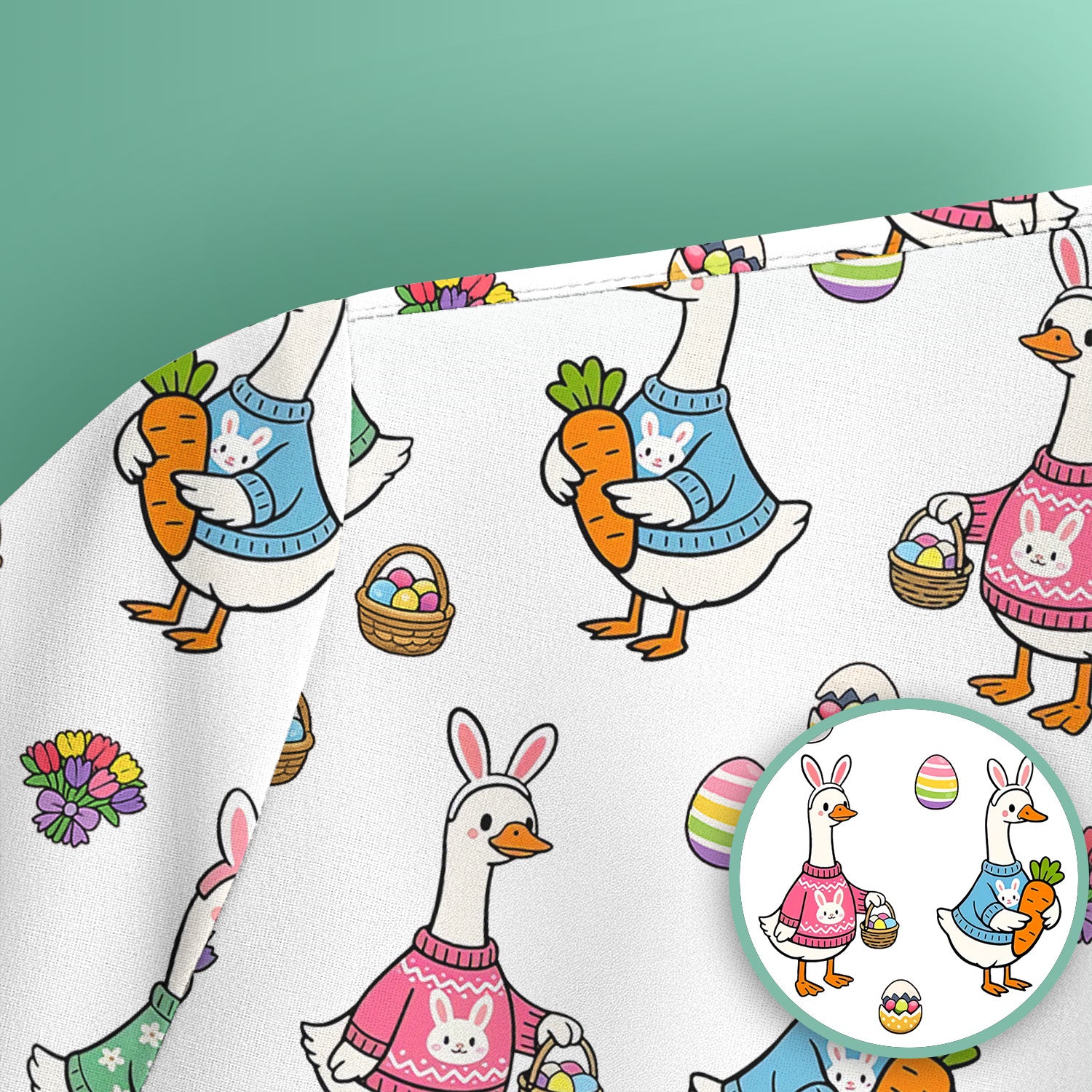 Cute Easter Goose Pattern Scrub Top, Breathable Fabrics Nursing Uniform
