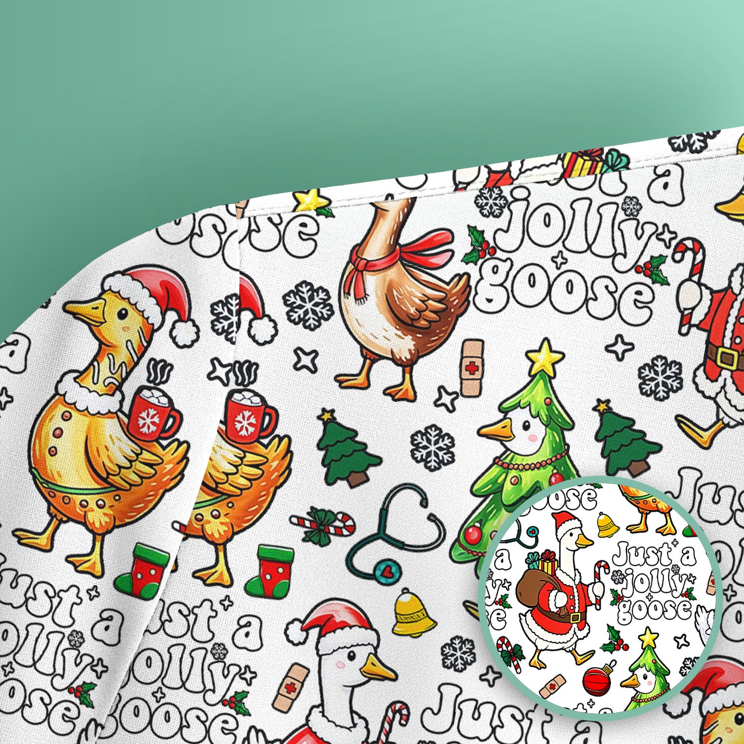 Just a Jolly Goose Funny Christmas Scrub Top - Holiday Medical Uniform for Nurse - Santa Goose Shirt Gift for Women