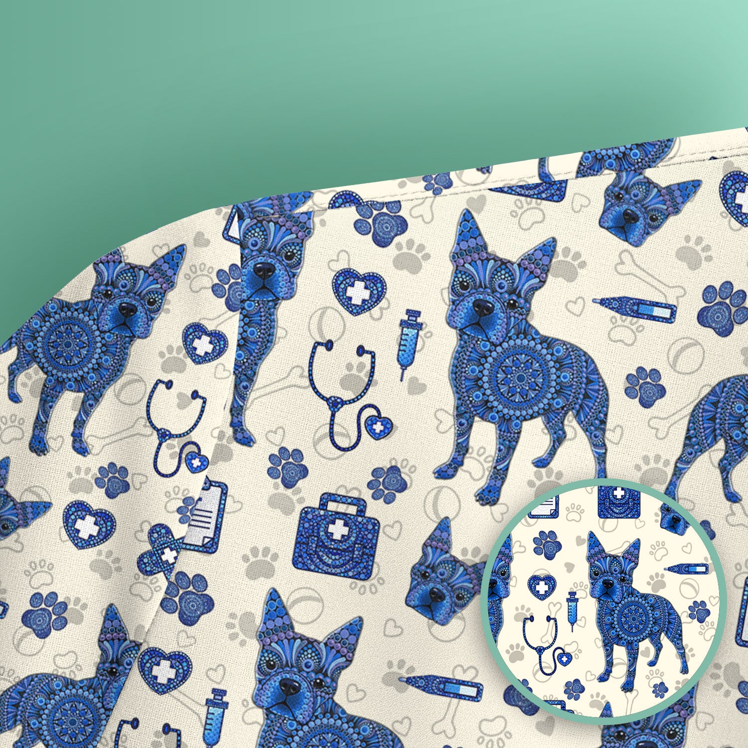 Blue Heeler Australian Cattle Dog Scrub Top, Australia Dot Art Pattern Shirt, Breathable Fabrics Nursing Uniform