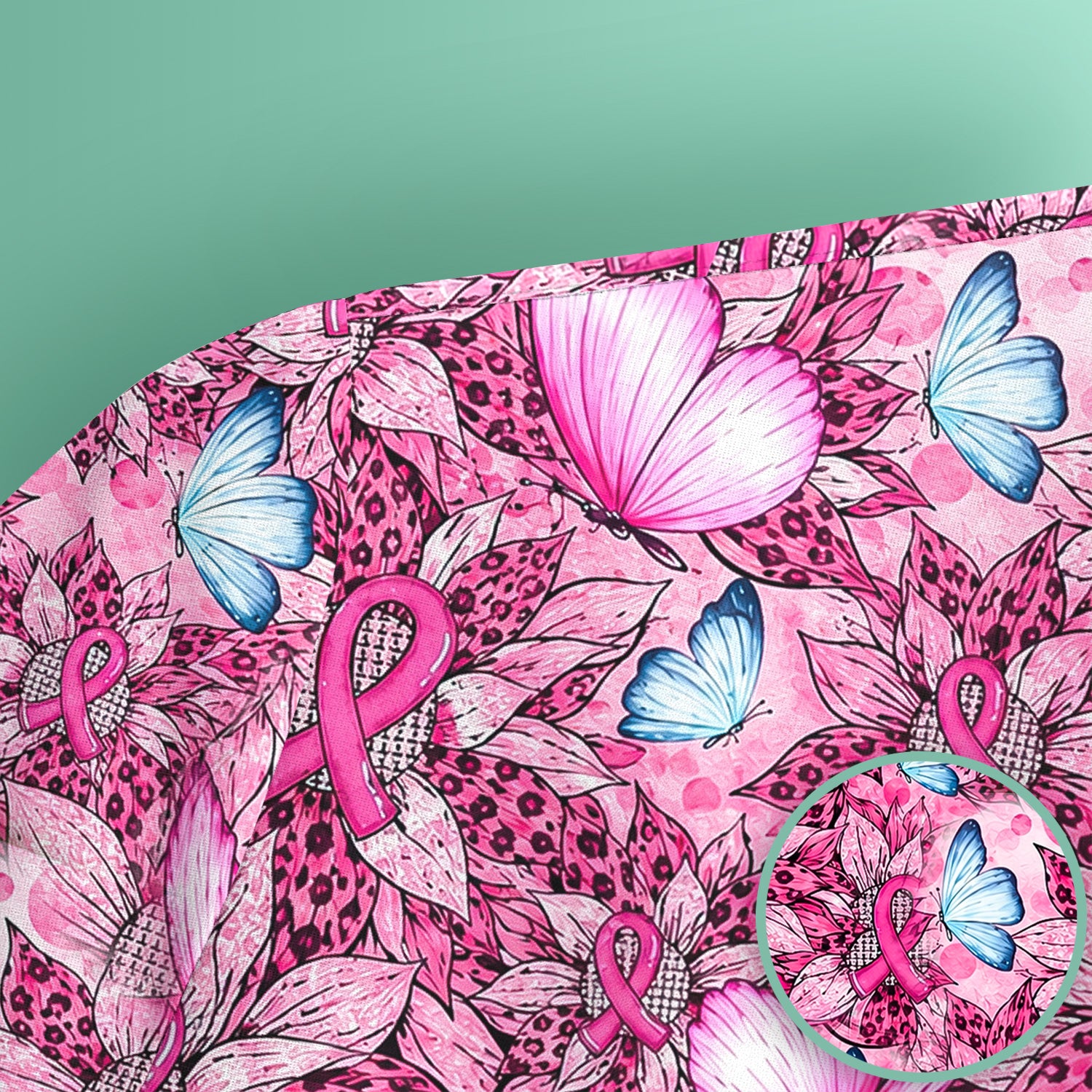 Pink Ribbon Butterfly Breast Cancer Scrub Top, Comfortable Scrubs for Nurses