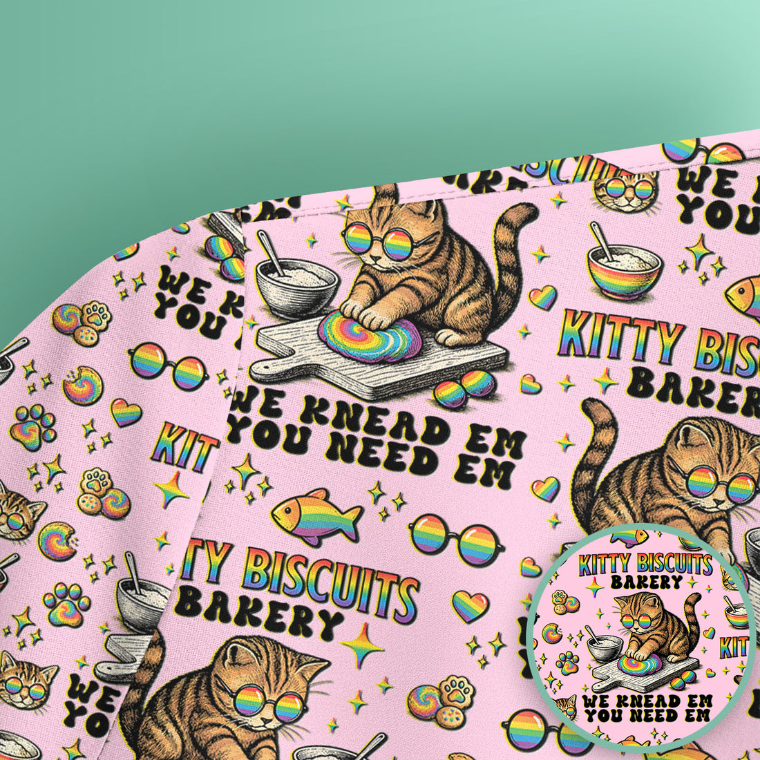 Pride Nurse Cat Baking Rainbow Dough Pattern Scrub Top, Breathable Fabrics Nursing Uniform