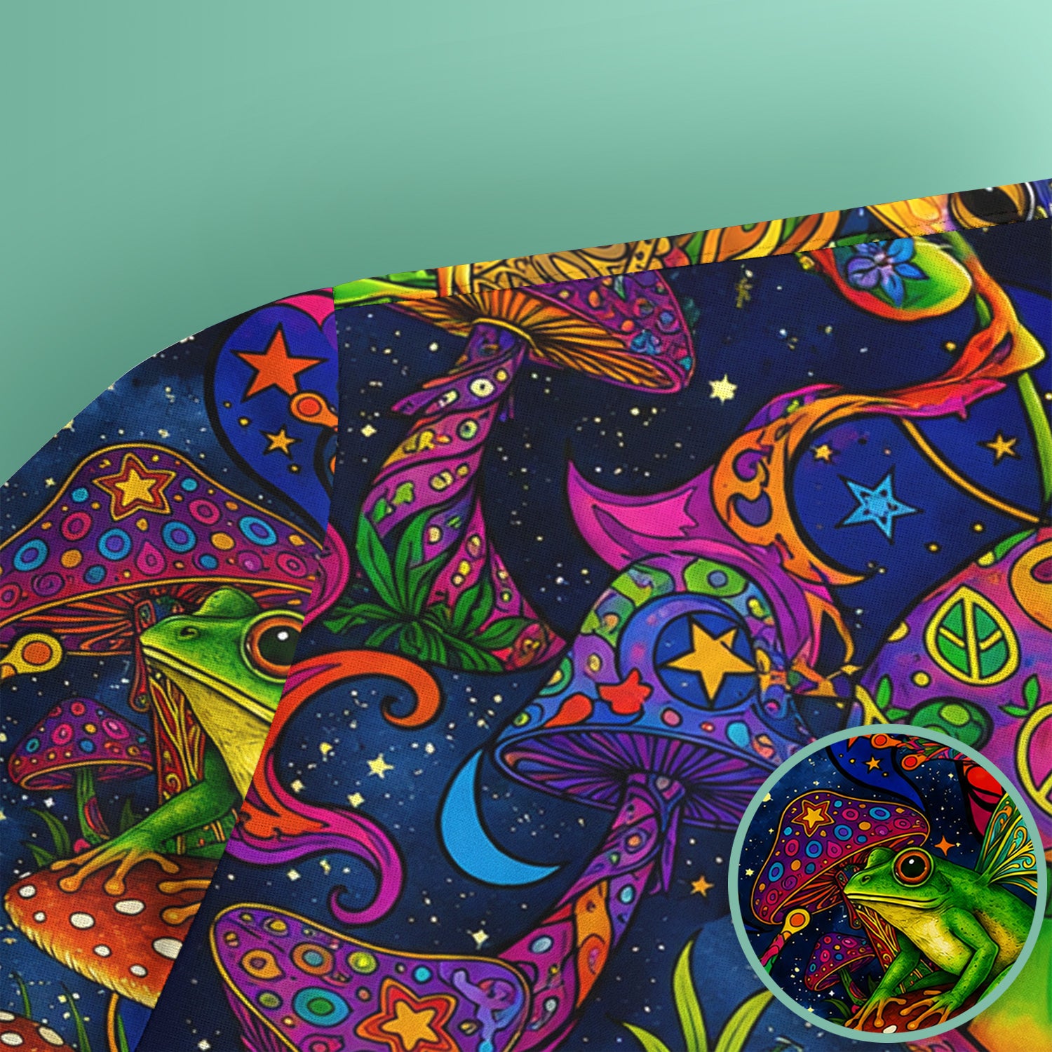 Psychedelic Frog with Mushroom Peace Print Scrub Top, Comfortable Scrubs for Nurses