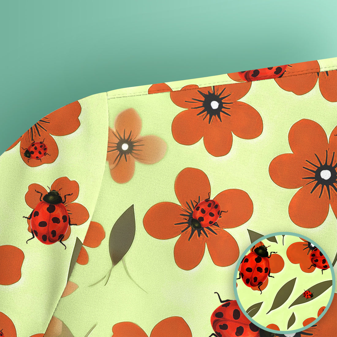 Ladybug on Orange Floral Garden Pattern Scrub Top, Comfortable Scrubs for Nurses