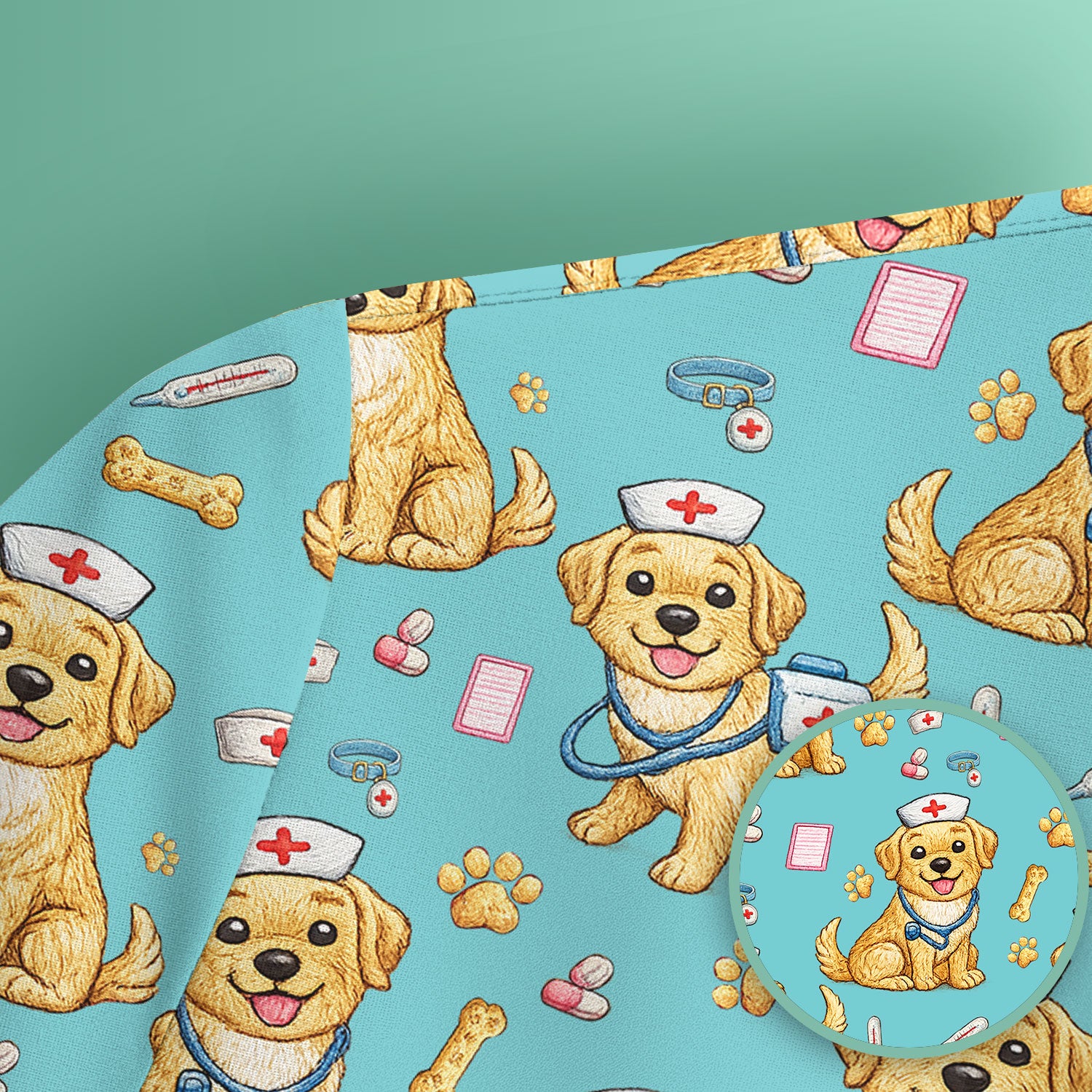 Cute Puppy Nurse Medical Print Scrub Top, Comfortable Scrubs for Nurses