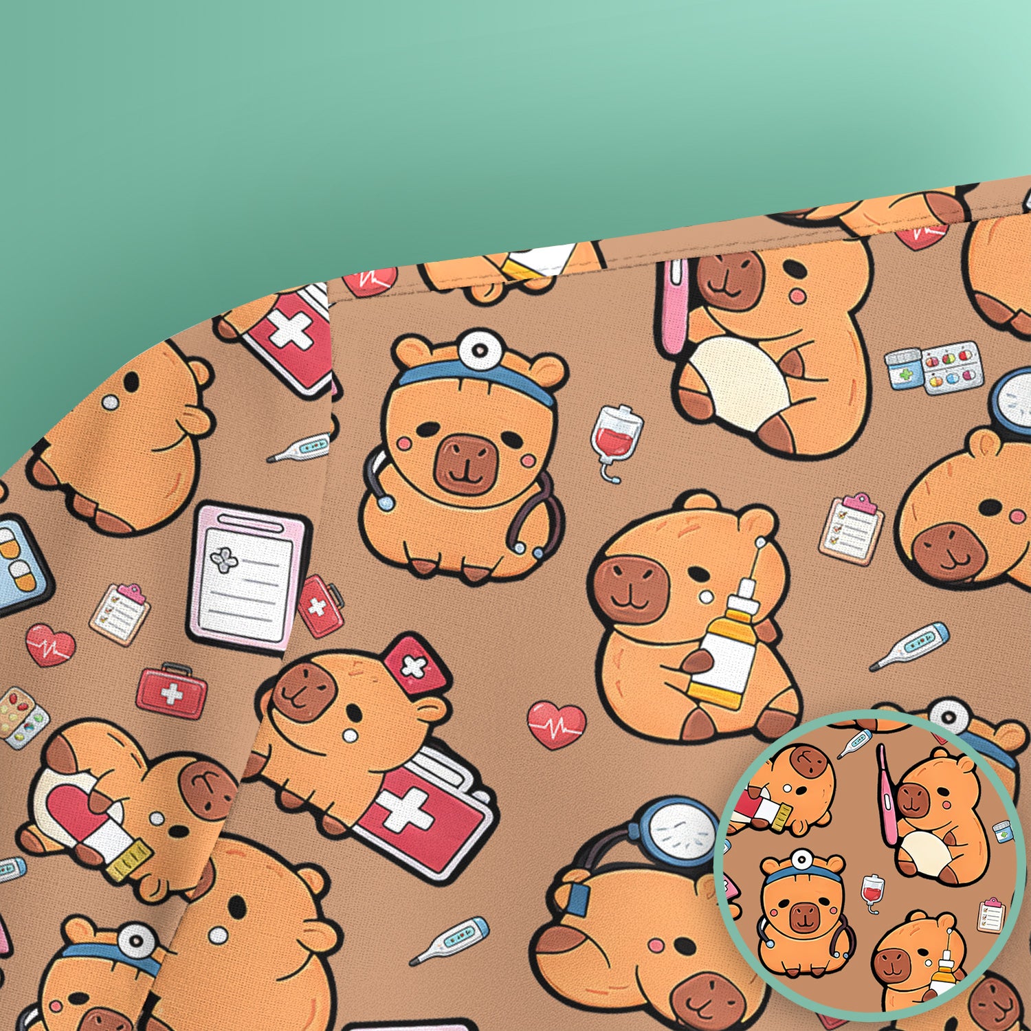 Capybara With Stethoscope And Medical Tools Seamless Scrub Top, Breathable Fabrics Nursing Uniform