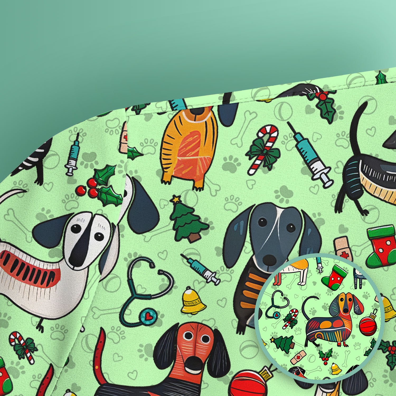 Dachshund Christmas Scrub Top - Cute Wiener Dog Nurse Uniform for Women - Holiday Medical Shirt