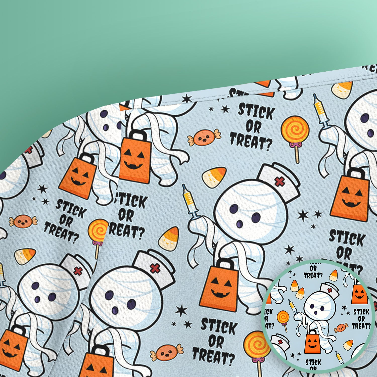 Funny Halloween Stick Or Treat Mummy Nurse Scrub Top, Comfortable Scrubs for Nurses