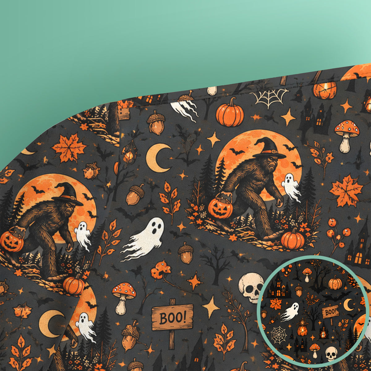 Halloween Bigfoot Ghost with Pumpkin Scrub Top, Comfortable Scrubs for Nurses