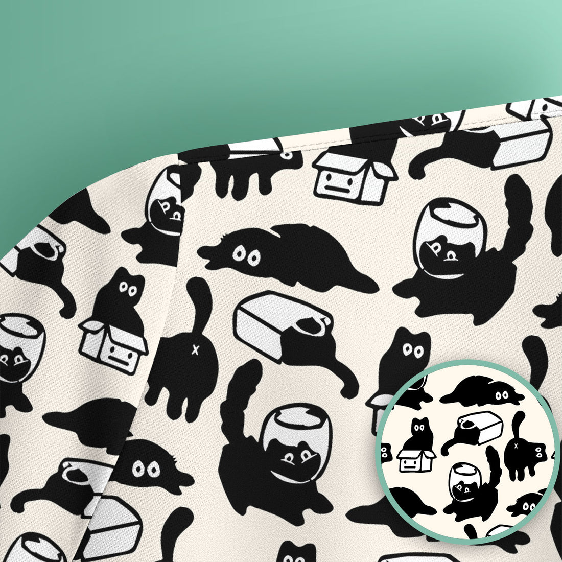 Dark Playful Cat Cartoon Pattern Scrub Top, Comfortable Scrubs for Nurses