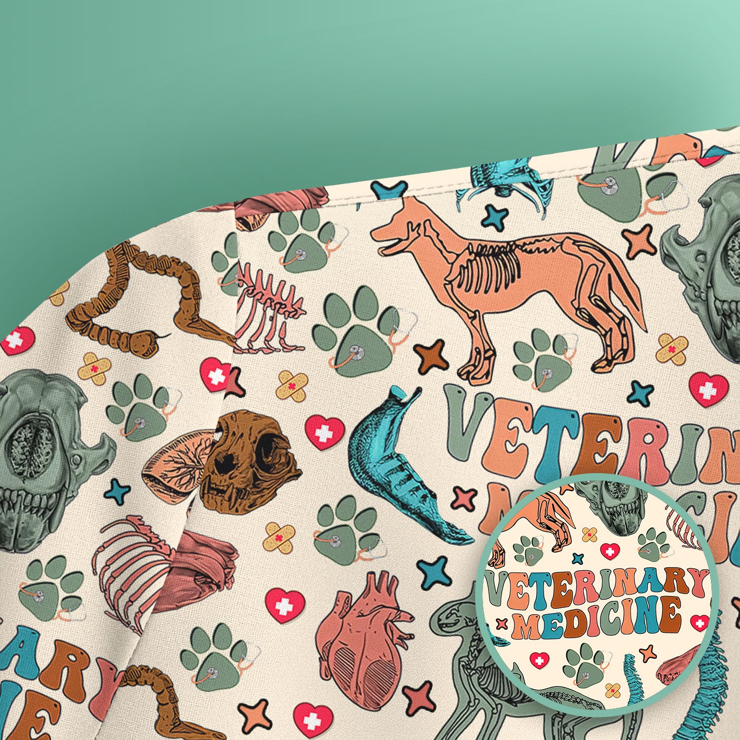 Veterinary Medicine Scrub Top - Cute Animal Anatomy Pattern Medical Shirt - Fun Vet Tech Nurse Scrubs for Women