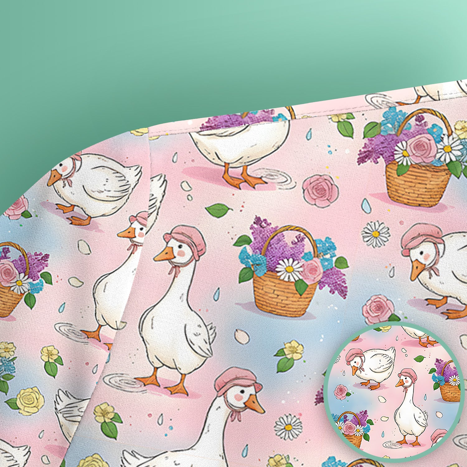Cute Spring Goose Flower Basket Pattern Scrub Top, Comfortable Scrubs for Nurses