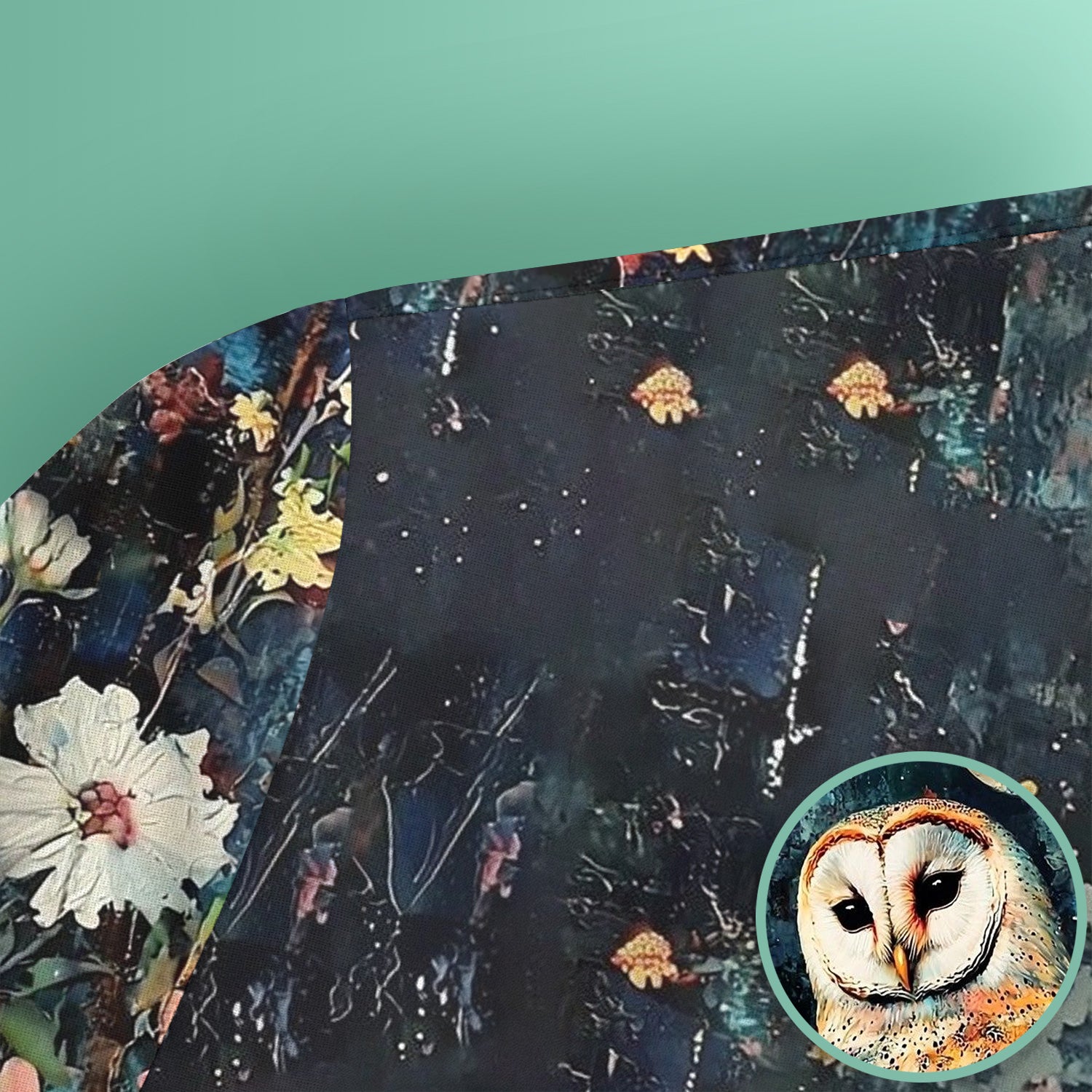 Moonlit Barn Owl Floral Pattern Scrub Top, Comfortable Scrubs for Nurses