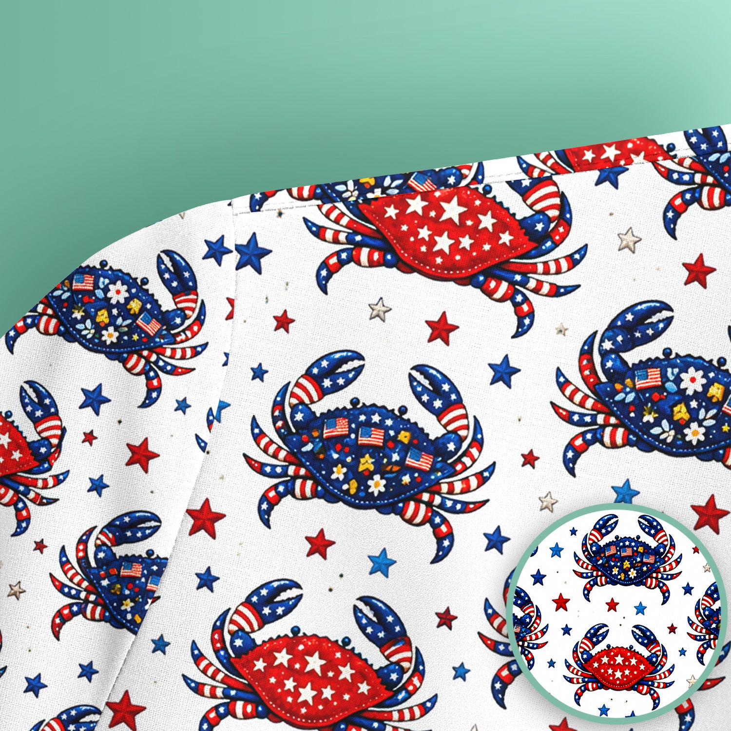 Patriotic Crab Stars Pattern Scrub Top, Comfortable Scrubs for Nurses