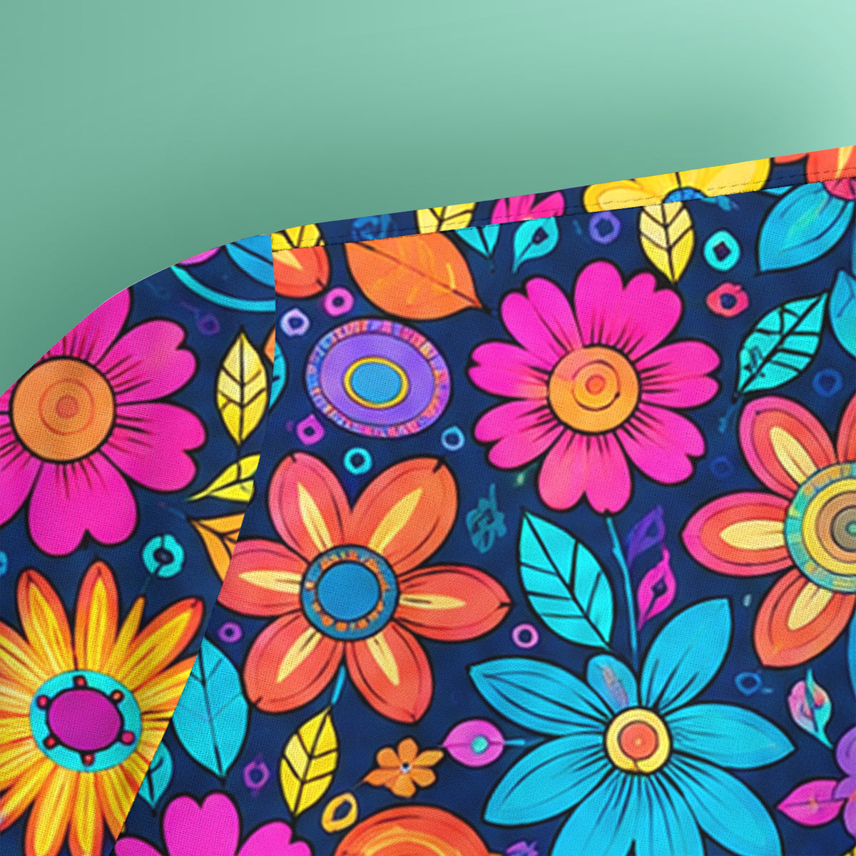 Vibrant Retro Floral Doodle Pattern Scrub Top, Comfortable Scrubs for Nurses