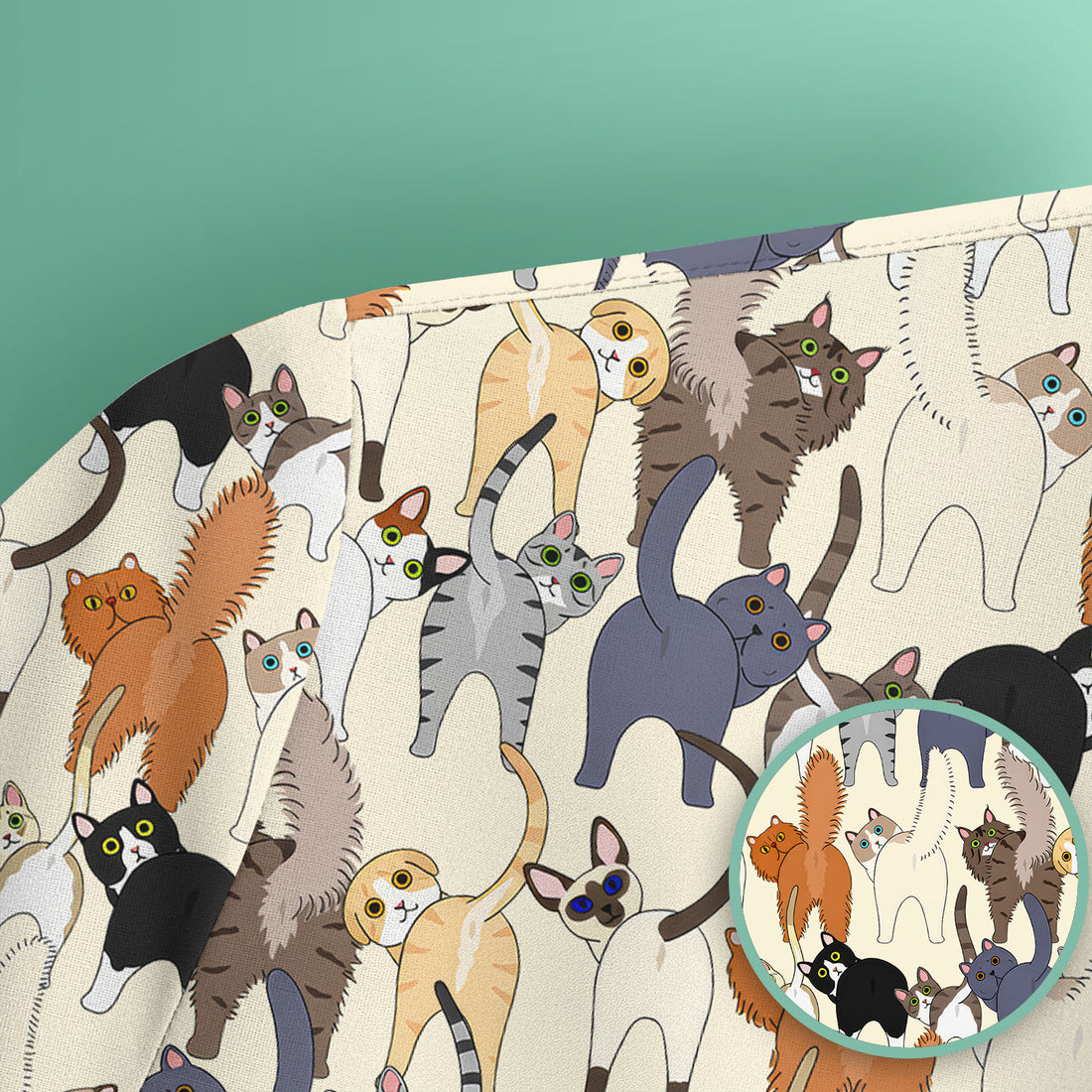 Whimsical Multicolor Cat Cartoon Pattern Scrub Top, Comfortable Scrubs for Nurses