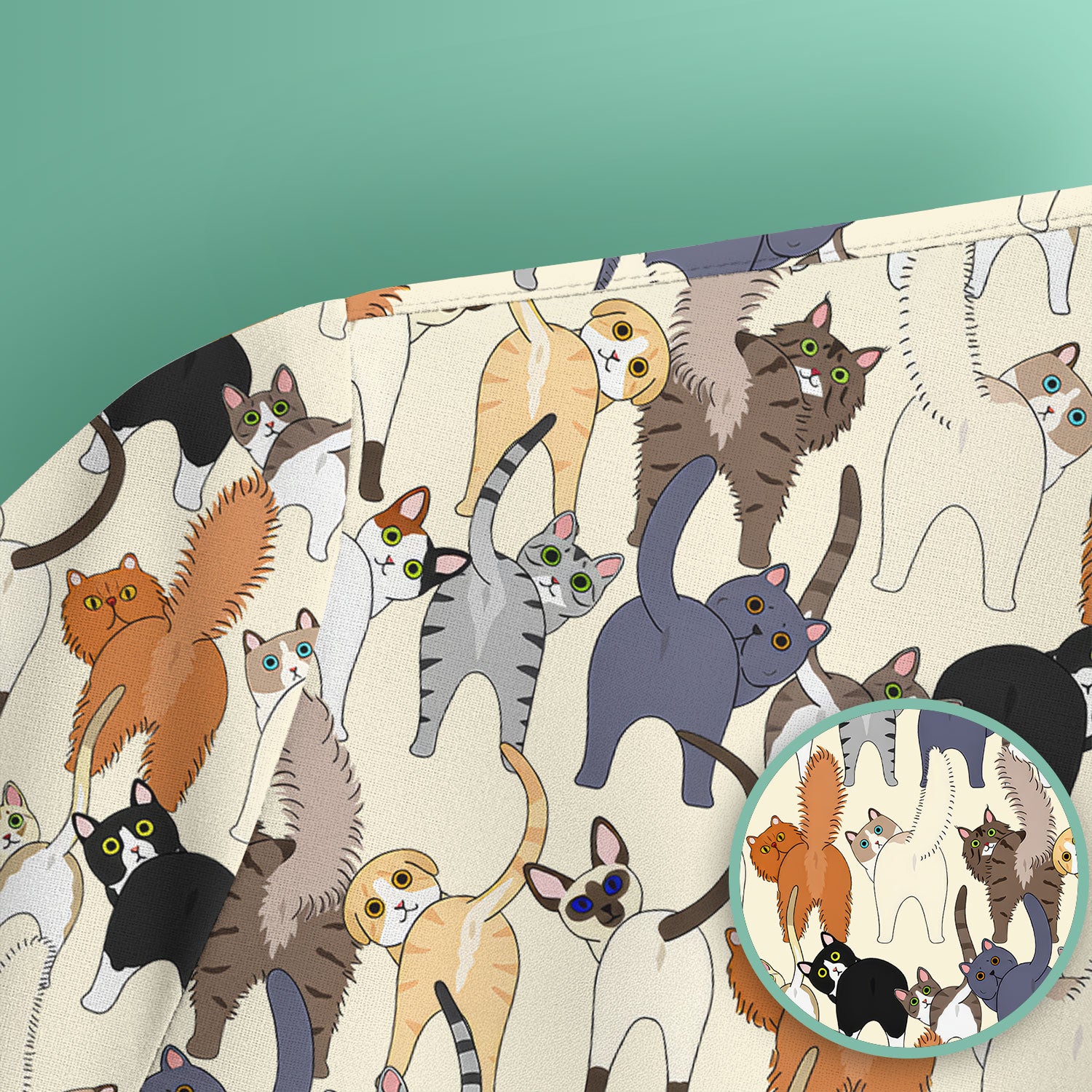 Whimsical Multicolor Cat Cartoon Pattern Scrub Top, Comfortable Scrubs for Nurses