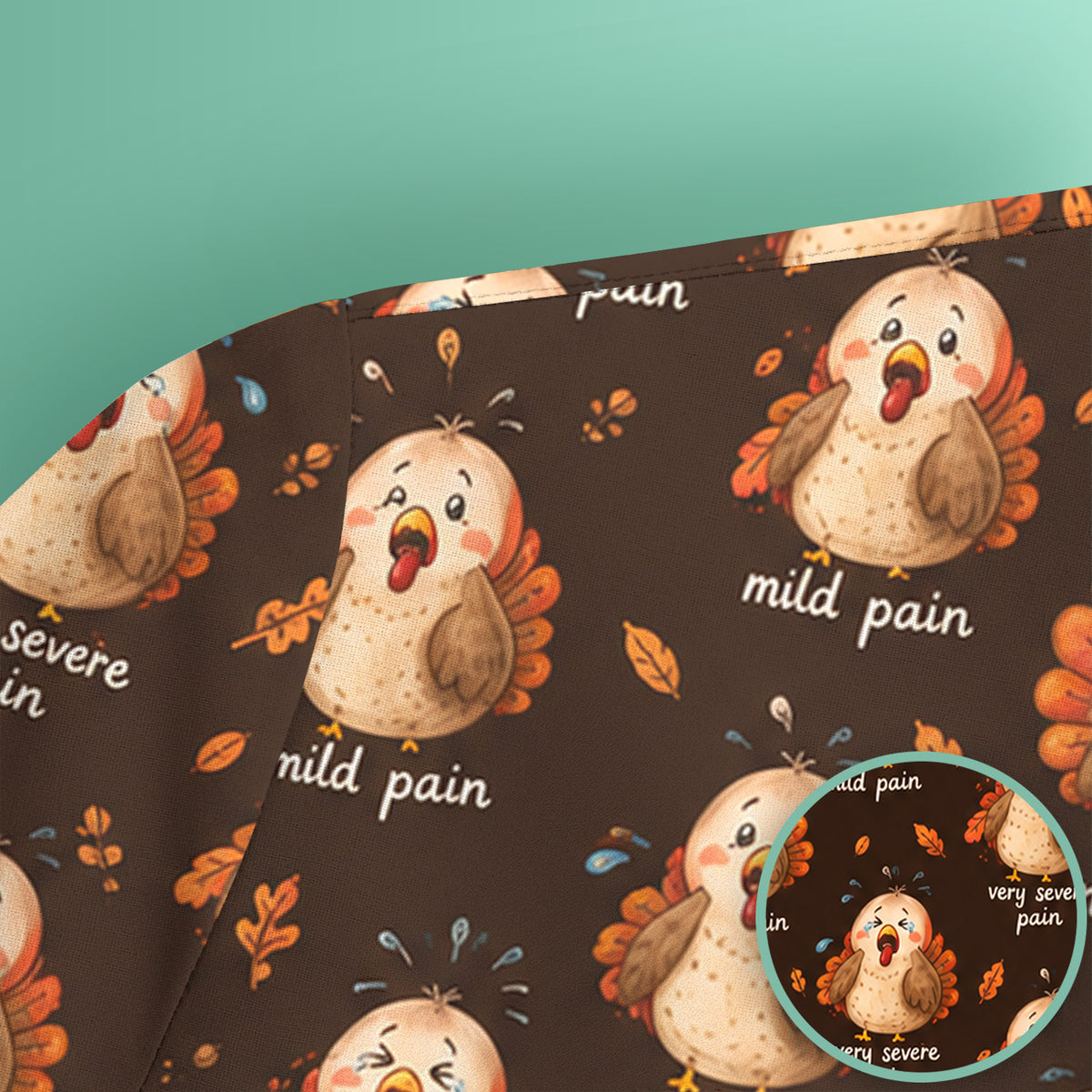 Funny Thanksgiving Turkey Pain Scale Pattern Scrub Top, Comfortable Scrubs for Nicu Nurses