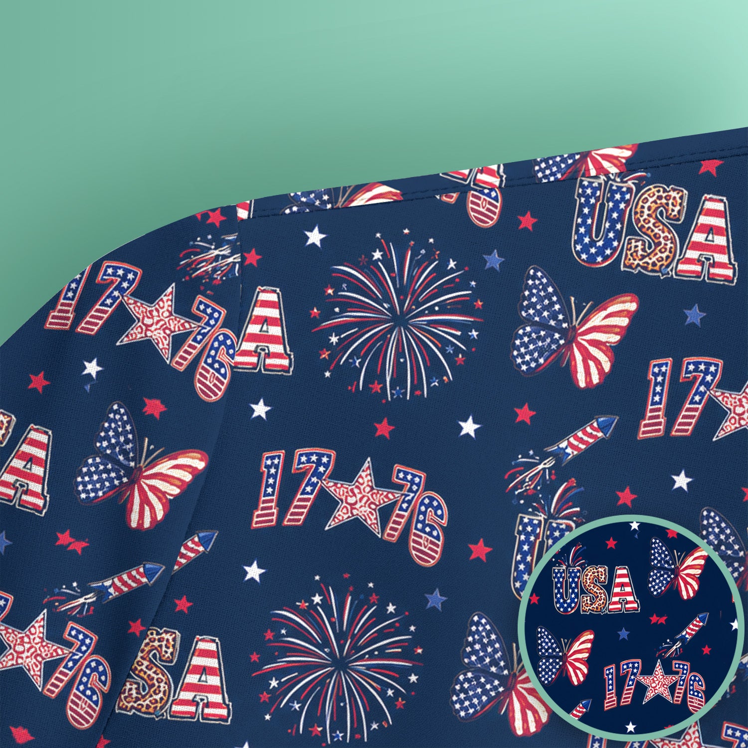 USA Fireworks Butterfly Pattern Scrub Top, Comfortable Scrubs for Nurses