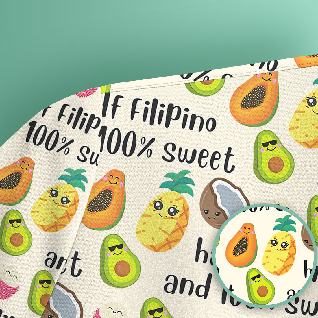 Playful Avocado Fruit Print Filipino Quote Scrub Top, Breathable Fabrics Nursing Uniform