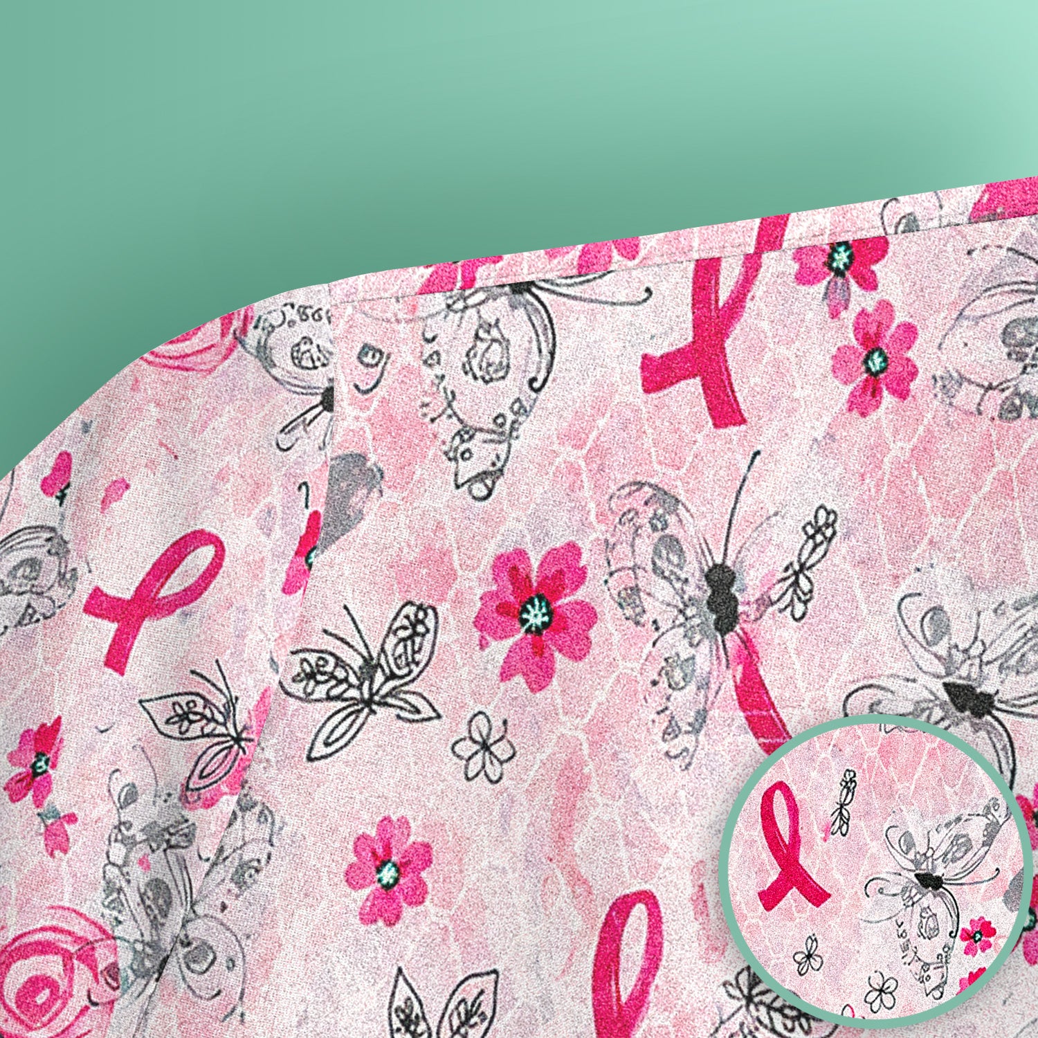 Breast Cancer Awareness Butterfly Floral Scrub Top, Comfortable Scrubs for Nurses