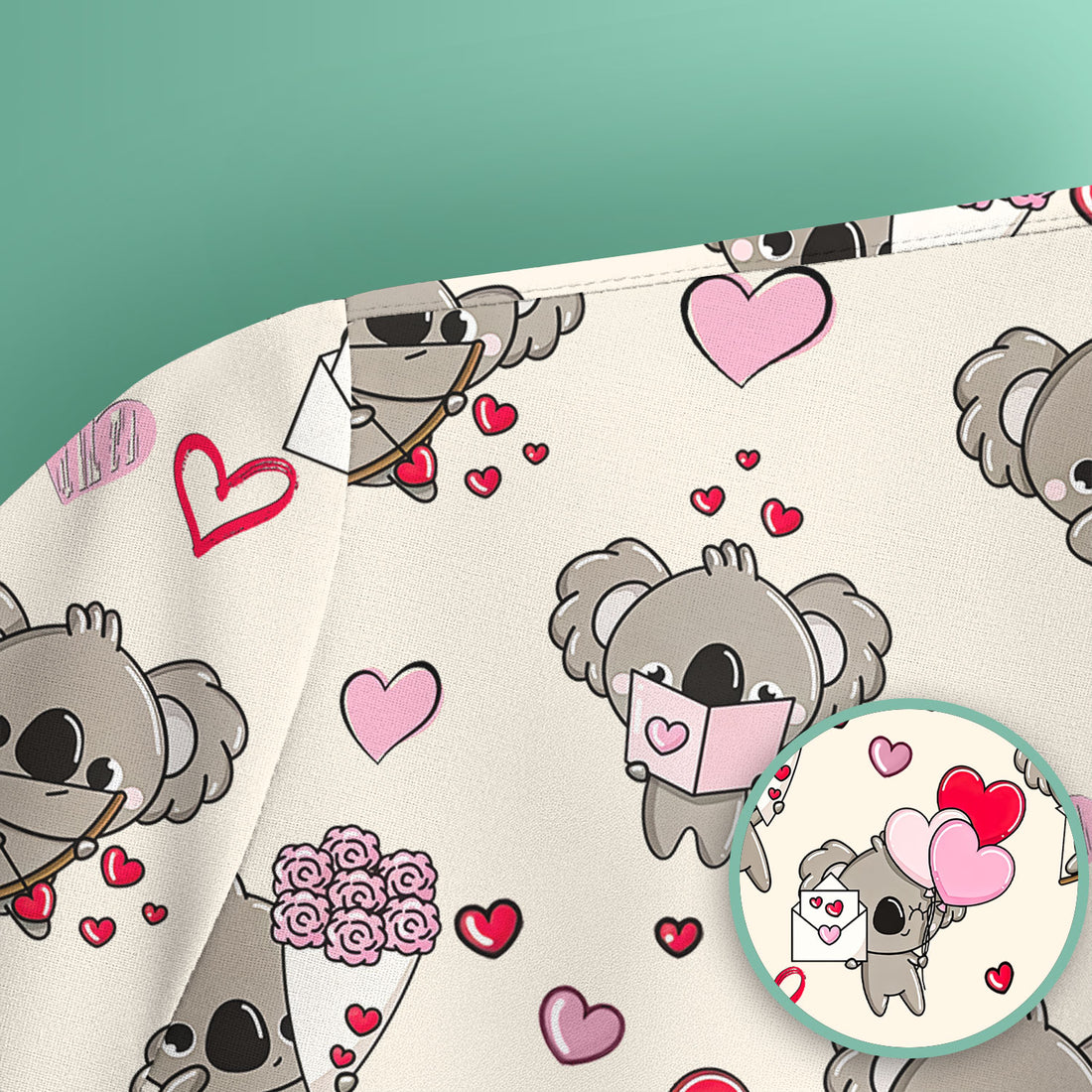 Valentine Koala Holding Flowers Cute Print Scrub Top, Comfortable Scrubs for Nurses