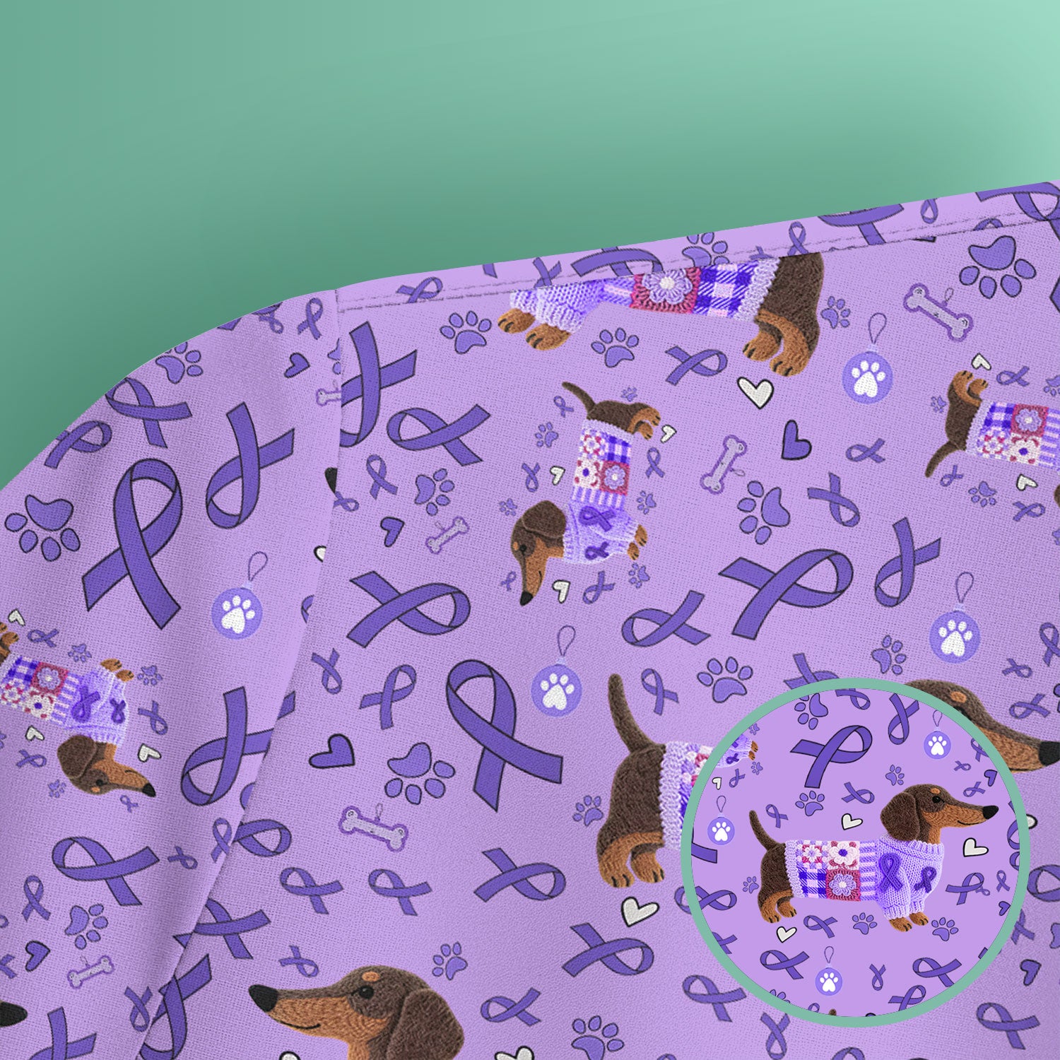 Wiener Dog Purple Ribbon Cancer Awareness Scrub - Breathable Fabrics Nursing Uniform - Comfortable Scrubs for Nurses
