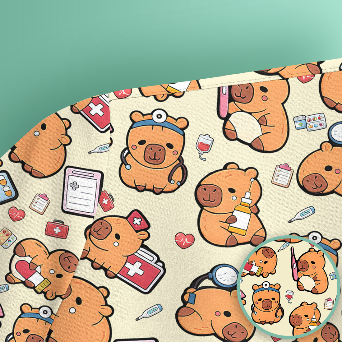 Capybara With Stethoscope And Medical Tools Seamless Scrub Top, Breathable Fabrics Nursing Uniform
