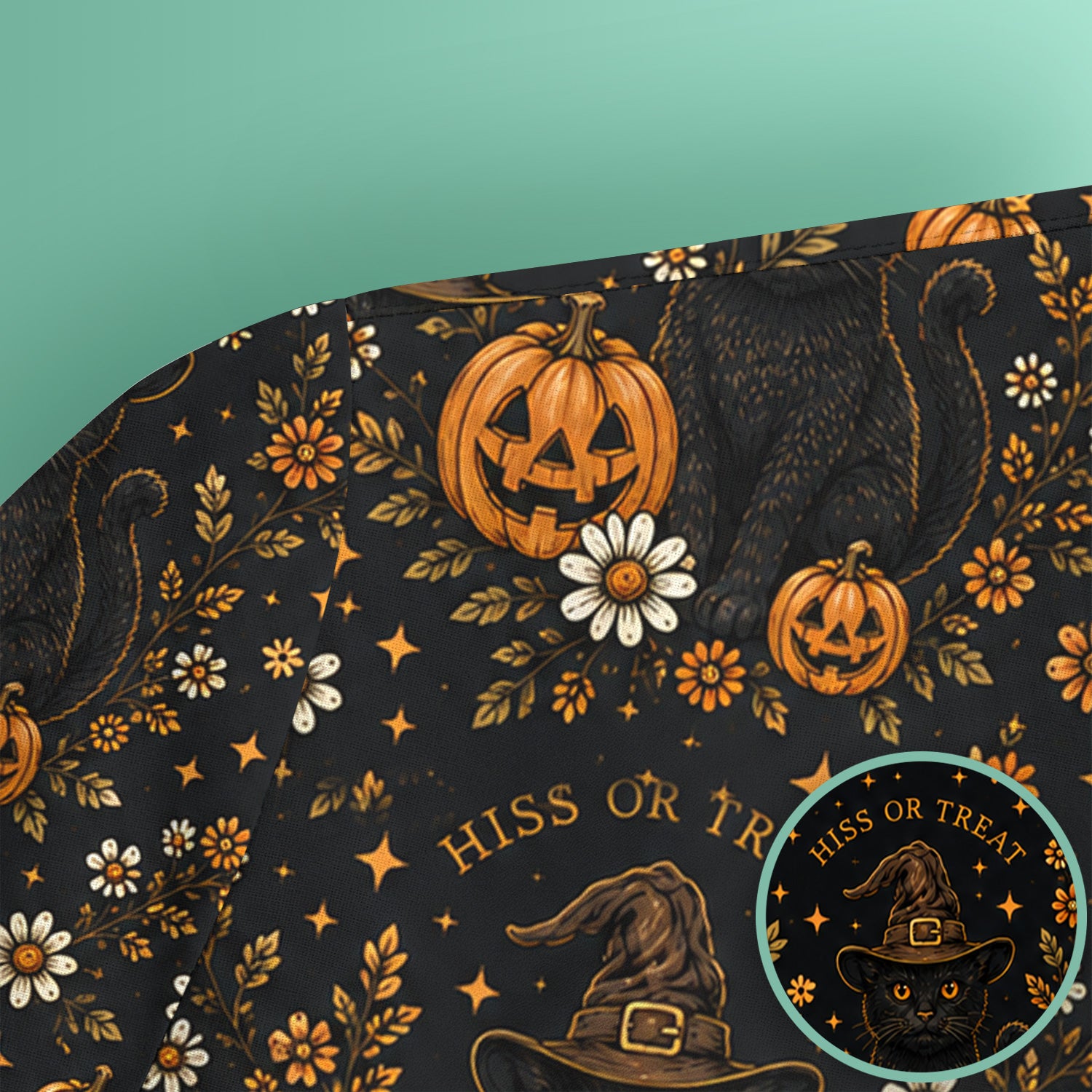 Halloween Black Cat Pumpkin Floral Scrub Top, Comfortable Scrubs for Nurses