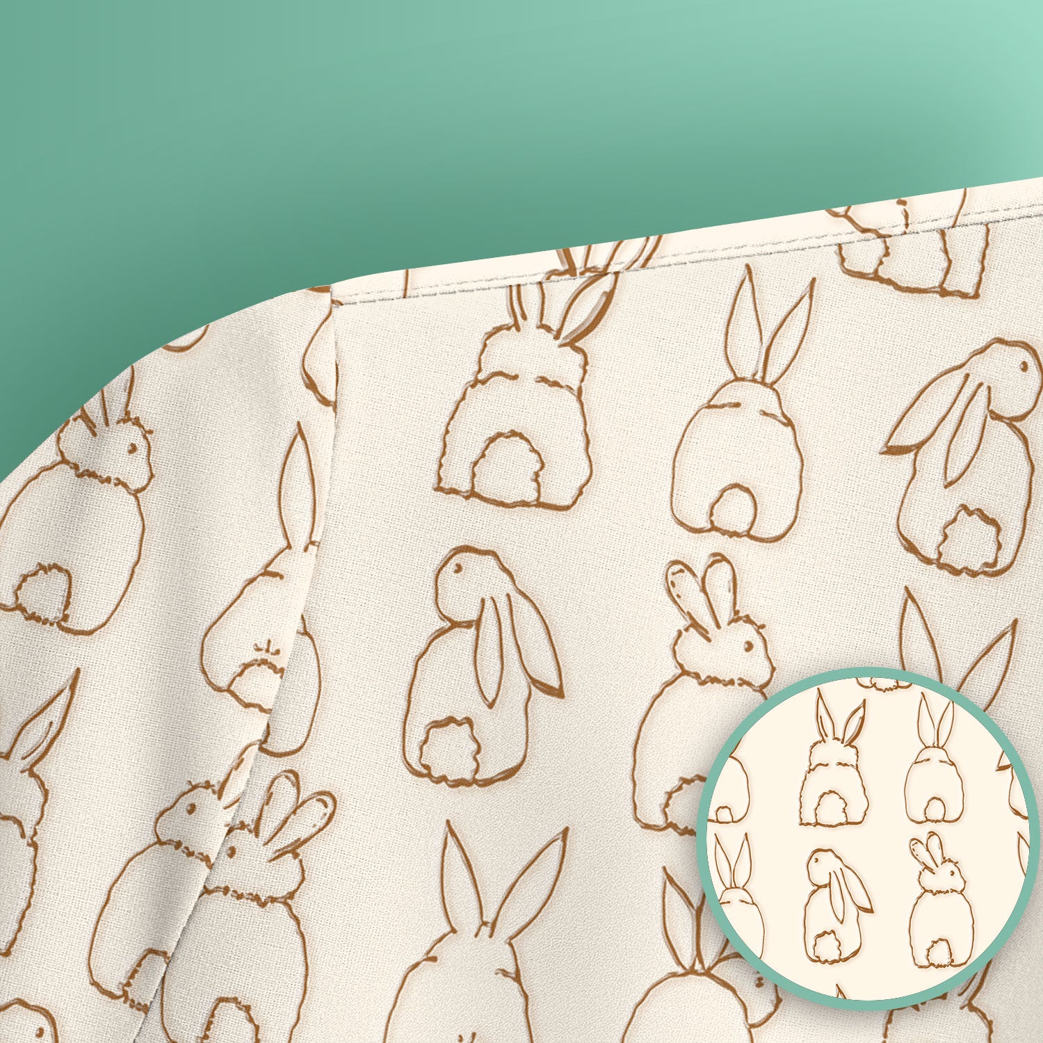Cartoon Bunny Line Art Pattern Medical Scrub Top, Comfortable Scrubs for Nurses, Easter