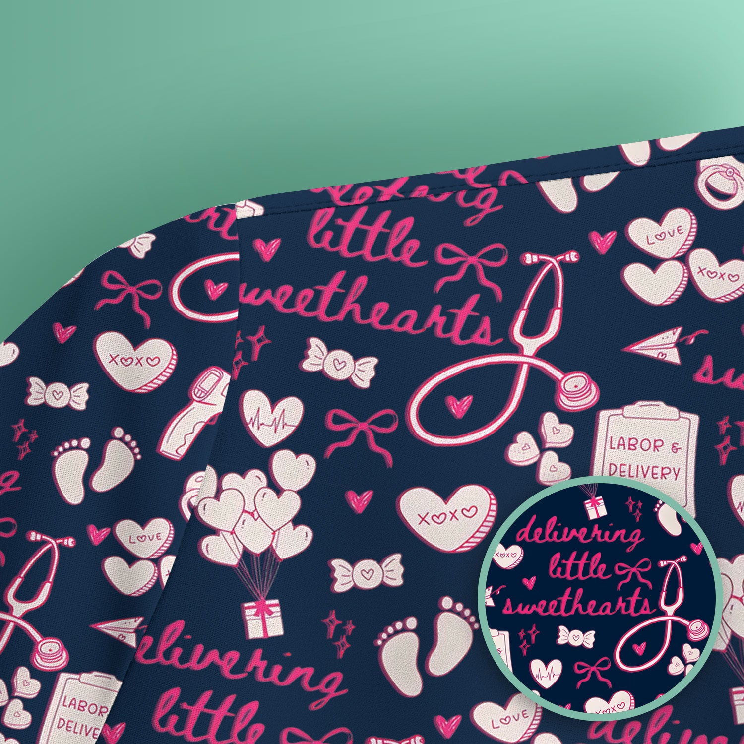 Valentine Labor And Delivery Scrub Top, XOXO Pattern Scrub Shirt, Breathable Fabrics Nursing Uniform For Women