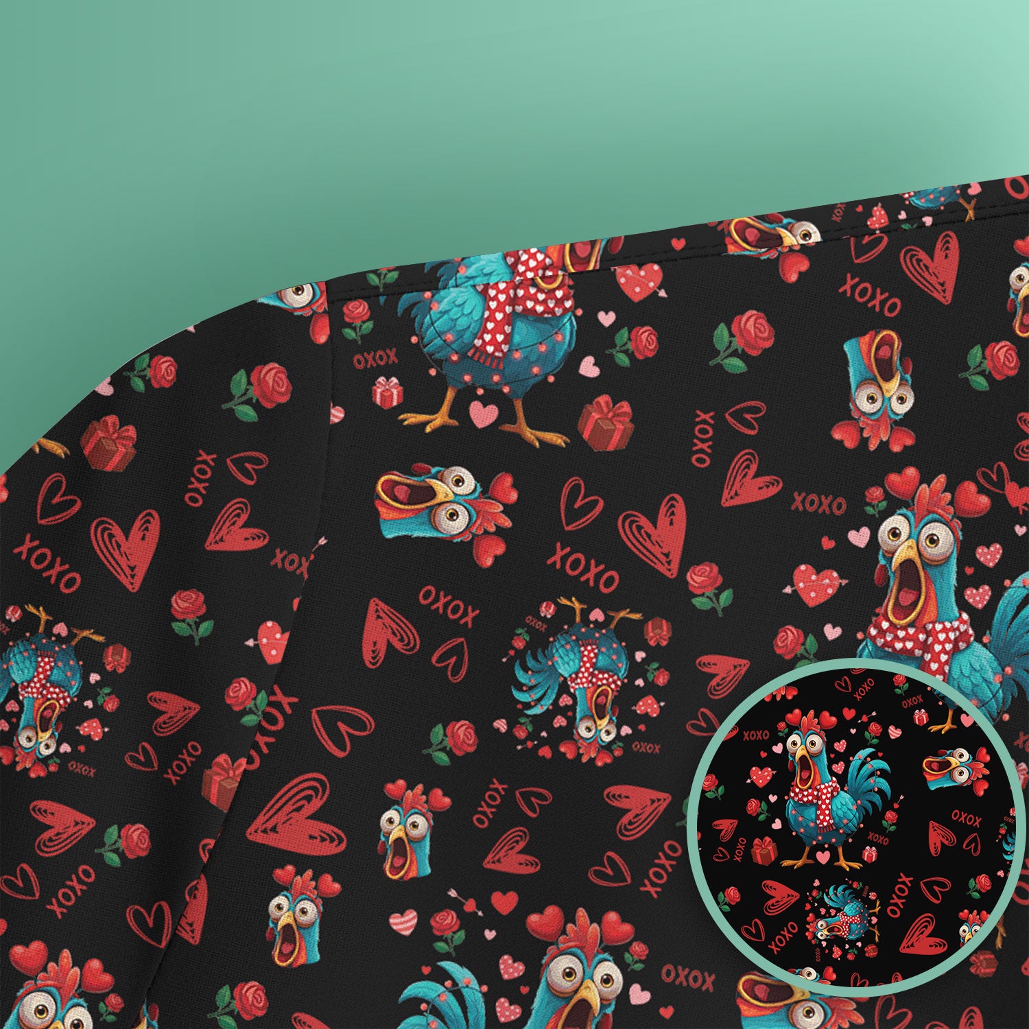 Funny Rooster Valentine Scrub Top, Cute Chicken XOXO Heart Pattern Nurse Shirt, Breathable Fabrics Nursing Uniform