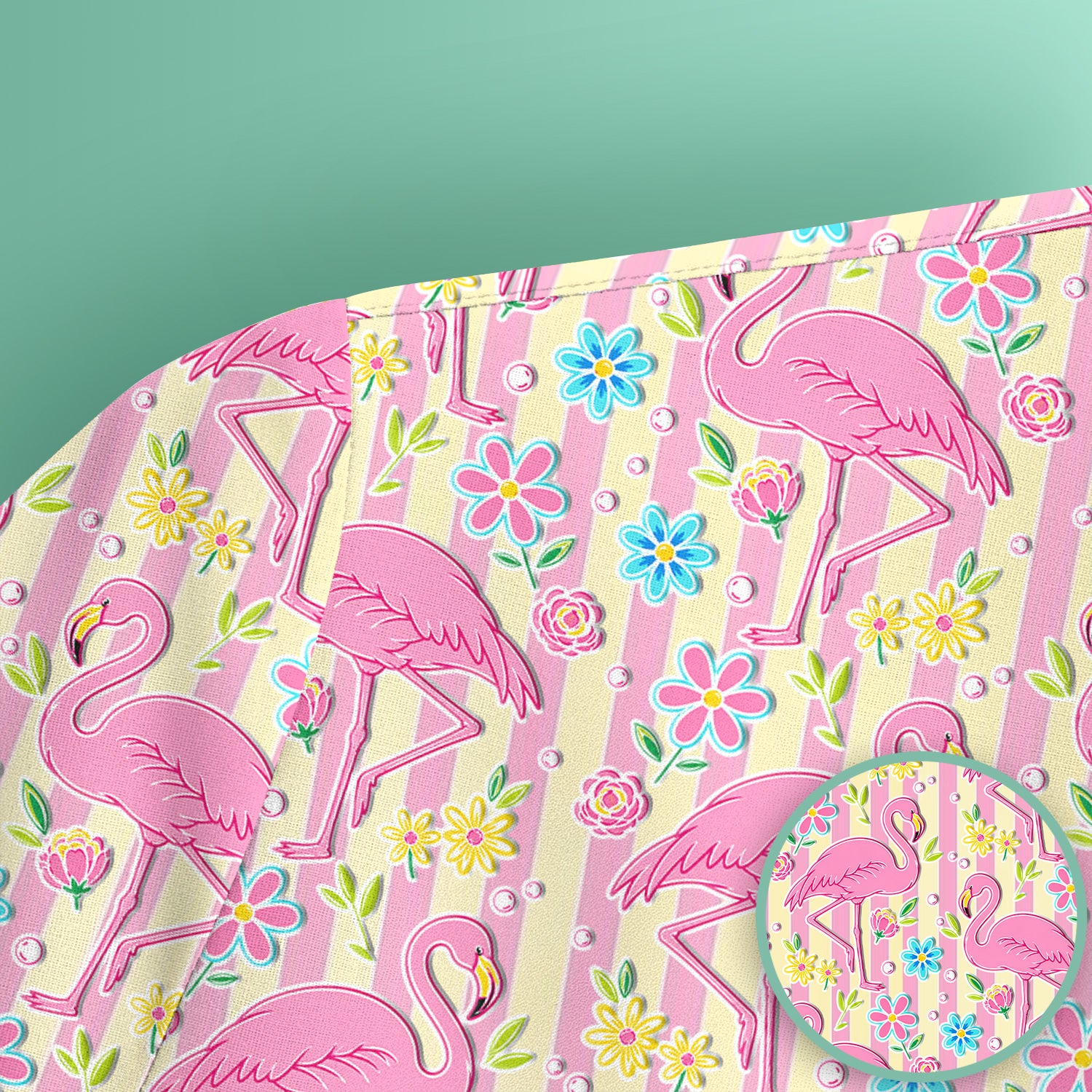 Pink Flamingo Flower Stripe Pattern Scrub Top, Comfortable Scrubs for Nurses