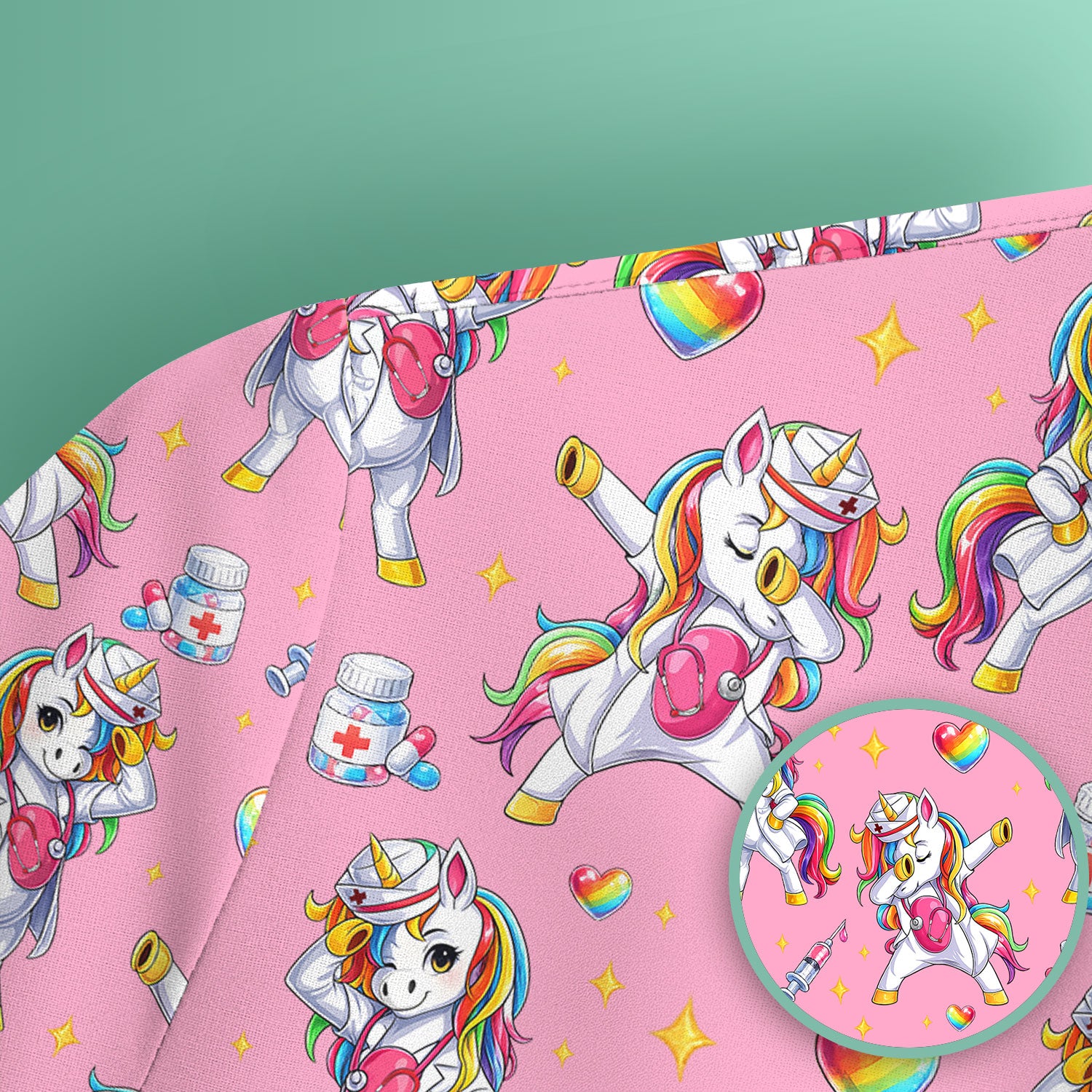 Playful Nurse Unicorn Rainbow Pattern Scrub Top, Comfortable Scrubs for Nurses