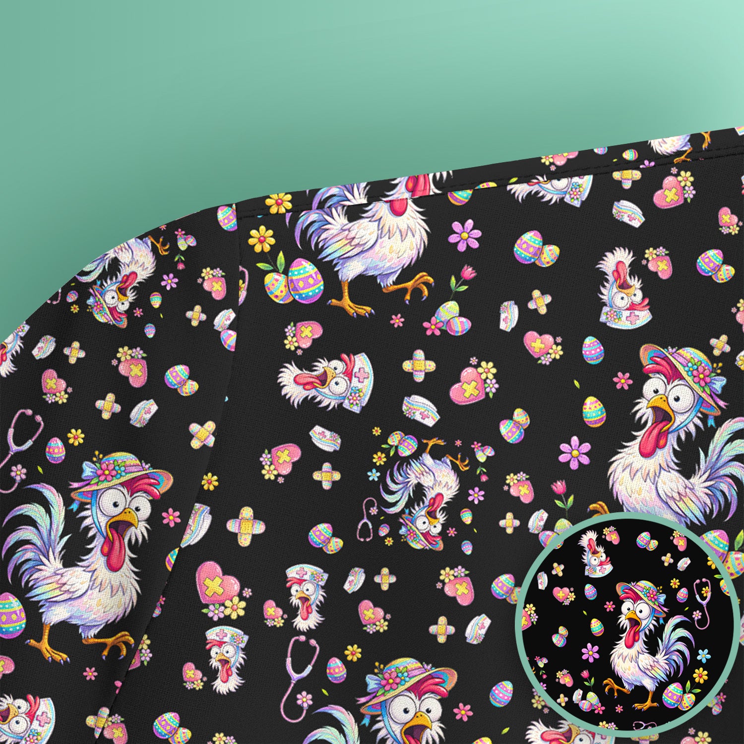 Funny Easter Nurse Chicken Pattern Scrub Top, Comfortable Scrubs for Nurses