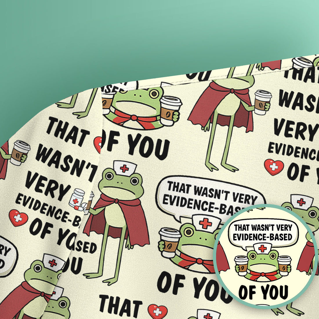 Funny Frog Nurse Quote Medical Pattern Scrub Top, Breathable Fabrics Nursing Uniform