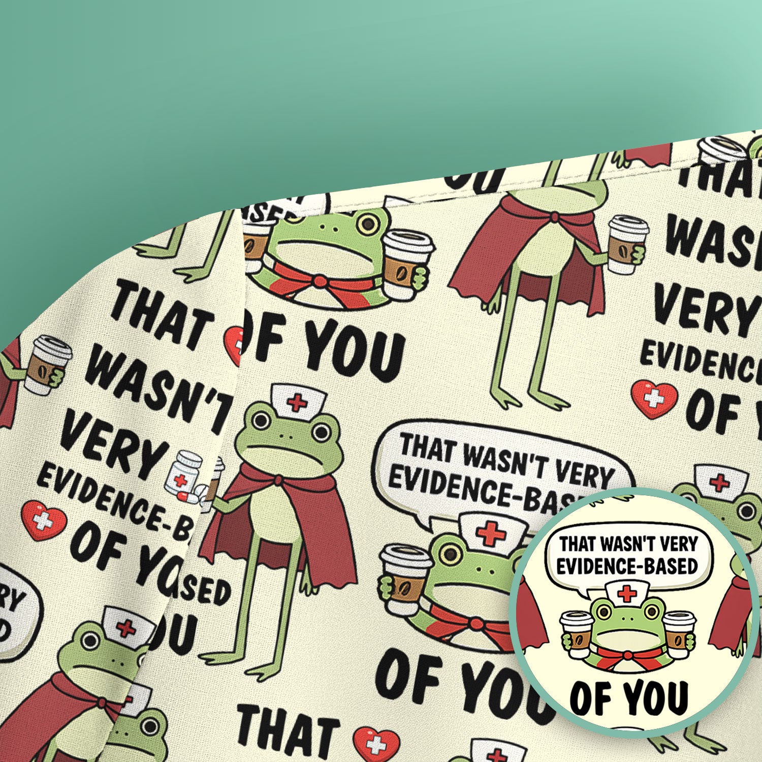 Funny Frog Nurse Quote Medical Pattern Scrub Top, Breathable Fabrics Nursing Uniform