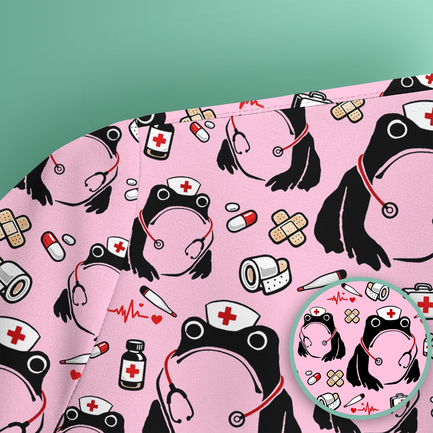 Cute Frog Nurse Medical Print Scrub Top, Comfortable Scrubs for Nurses