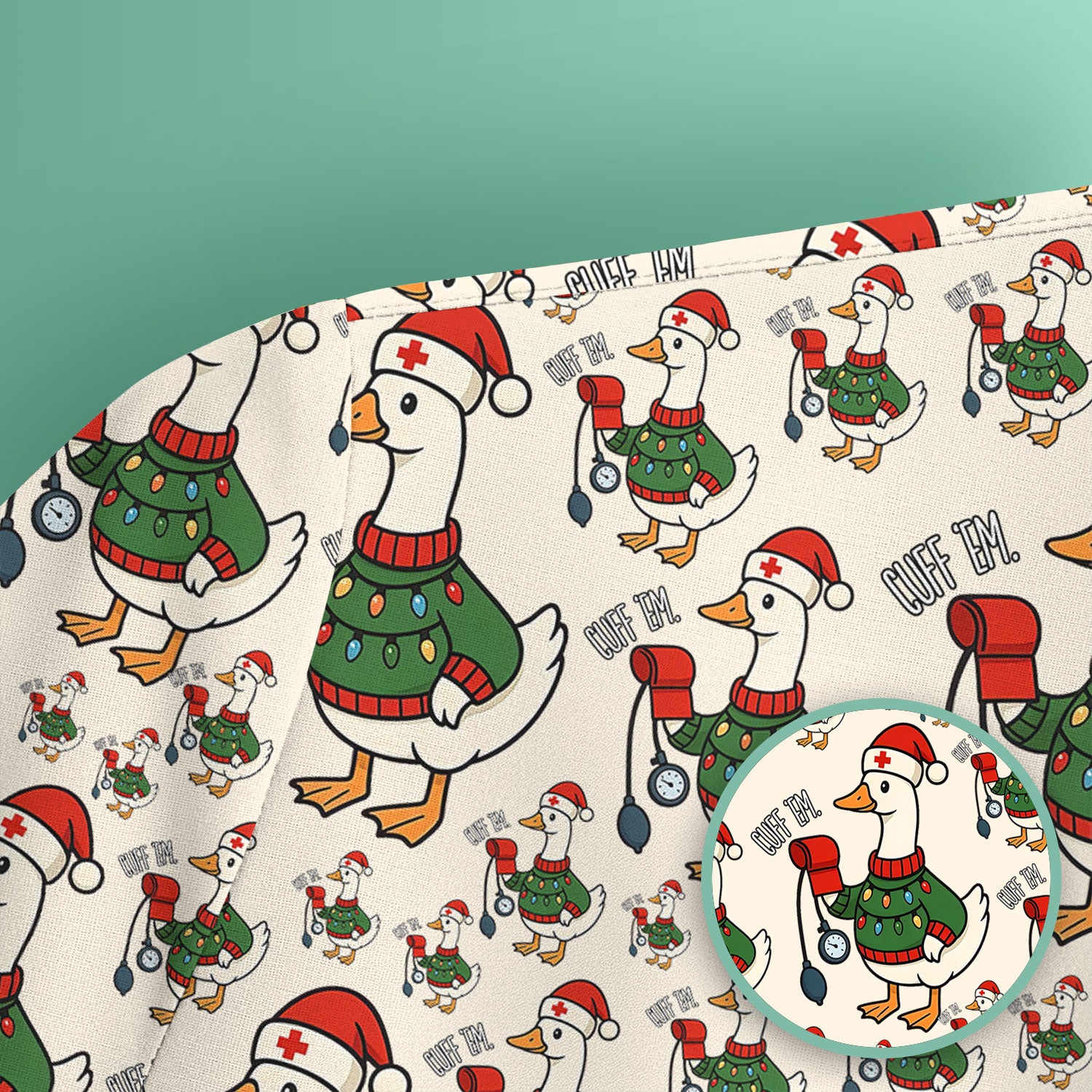 Nurse Christmas Duck Scrub Top, Cute Goose Pattern Scrub Shirt, RN LPN CNA Nursing Uniform
