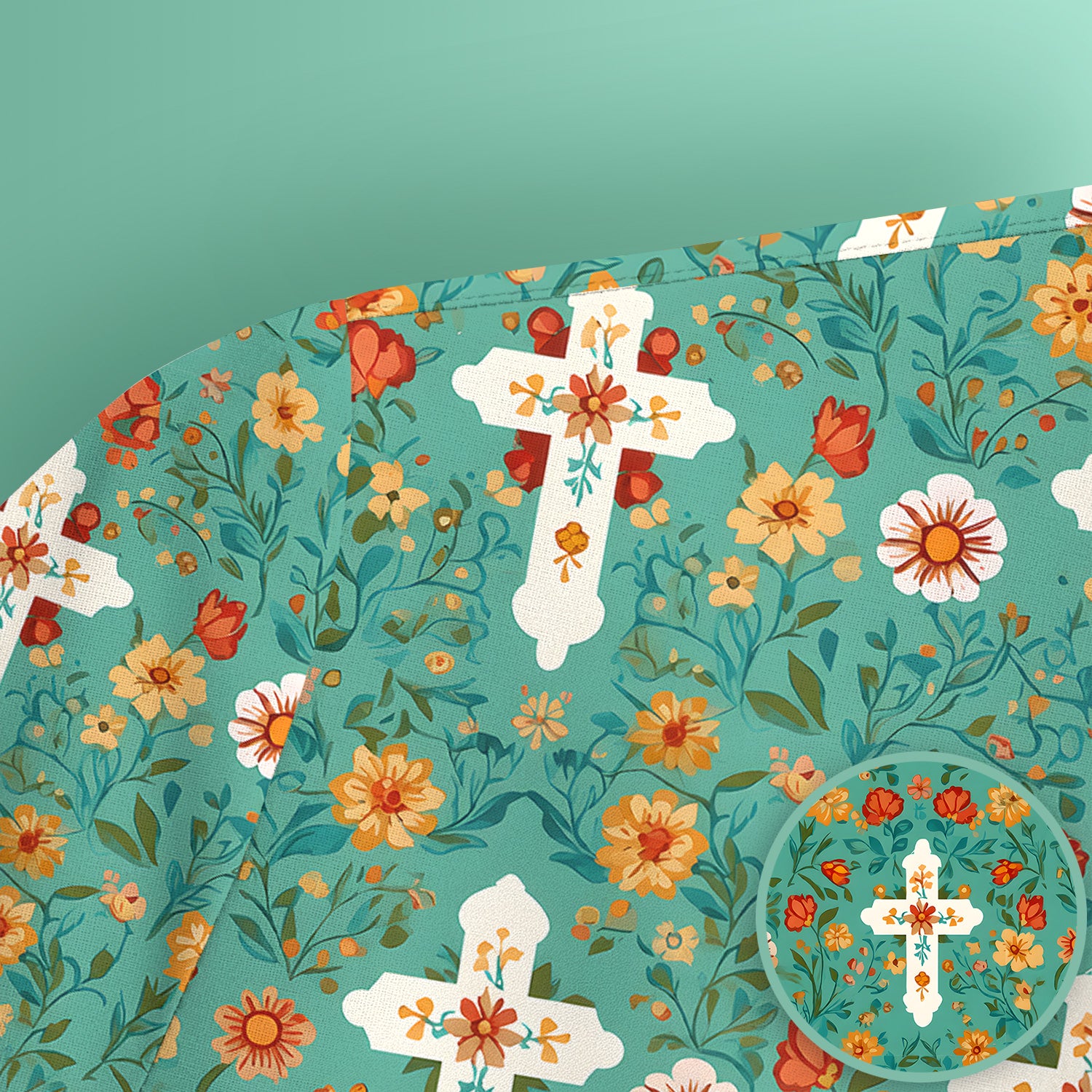 Christian Faith Floral Cross Pattern Scrub Top, Comfortable Scrubs for Nurses