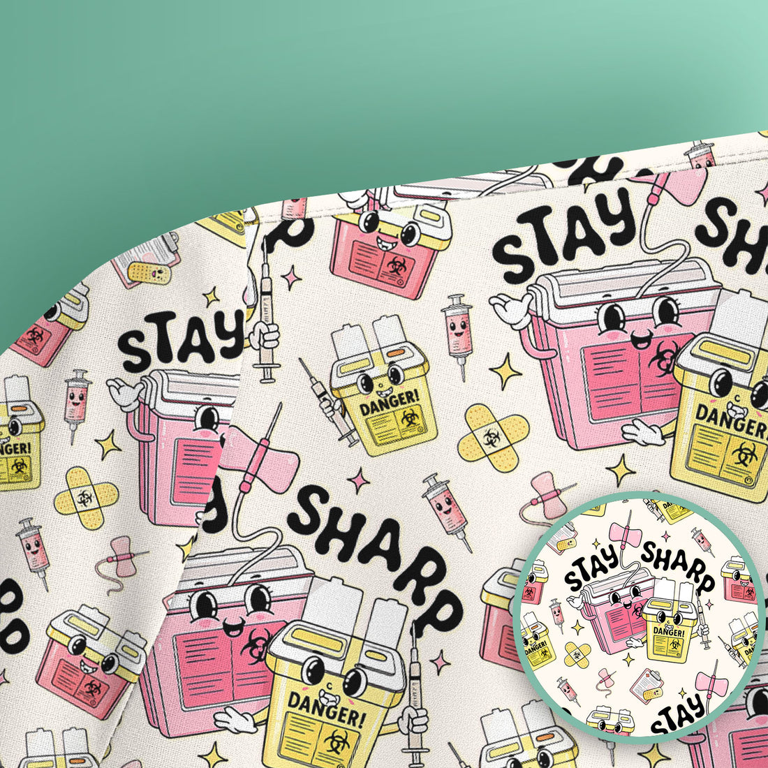 Stay Sharp Nurse Scrub Top, Cute Medical Pattern Scrubs, Breathable Fabrics Nursing Uniform
