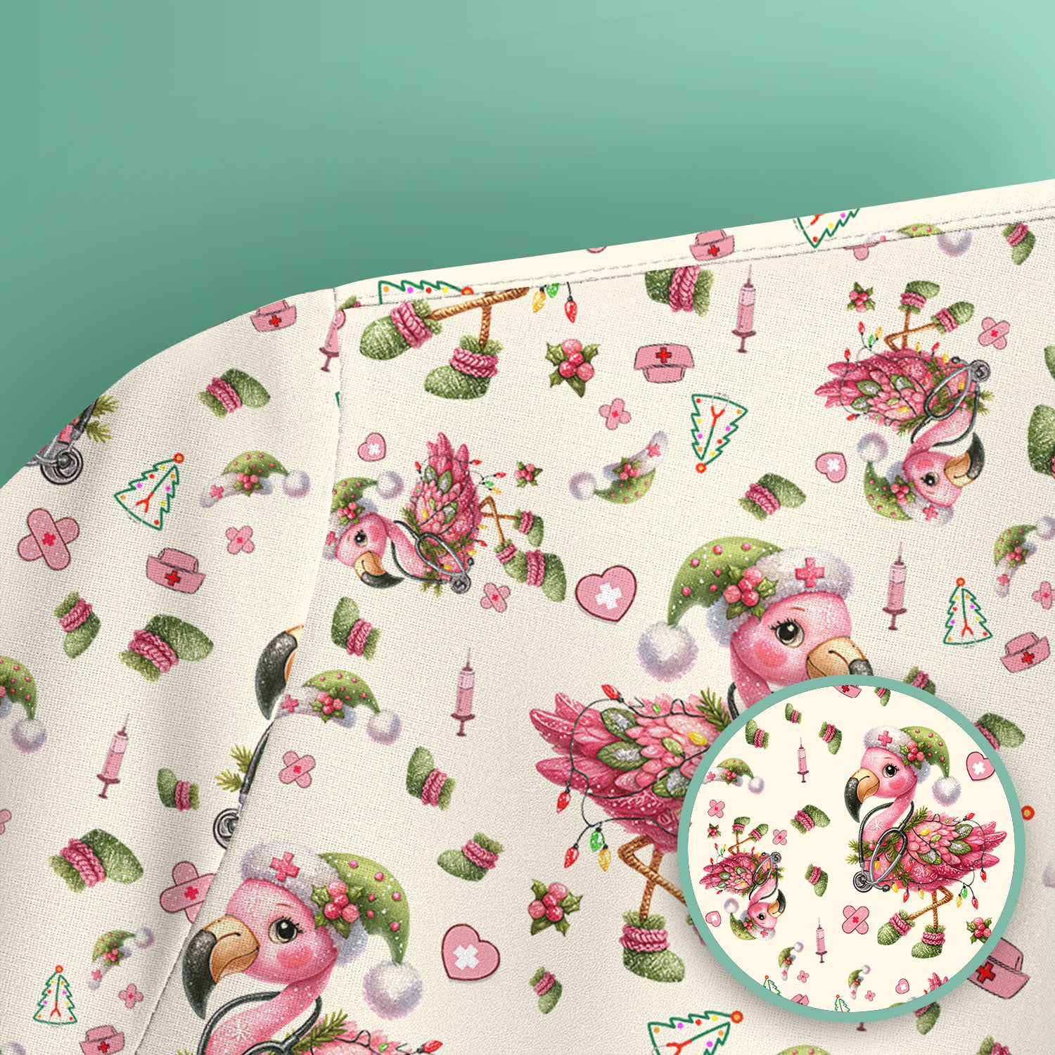 Flamingo Scrub Top for Nurse - Funny Christmas Medical Shirt - Holiday Christmas Gift for Healthcare Workers