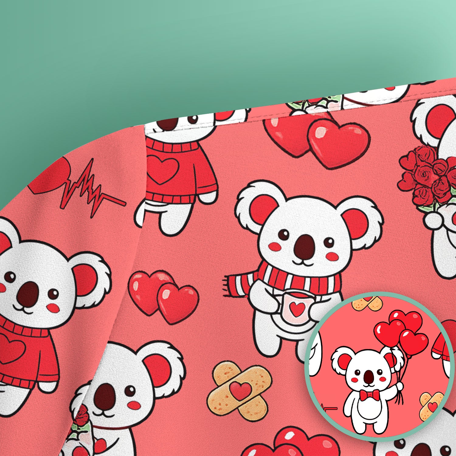 Sweet Koala Valentine Medical Design Scrub Top, Comfortable Scrubs for Nurses
