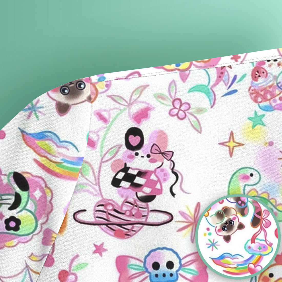 Cute Kawaii Animal Rainbow Heart Pattern Scrub Top, Comfortable Scrubs for Nurses