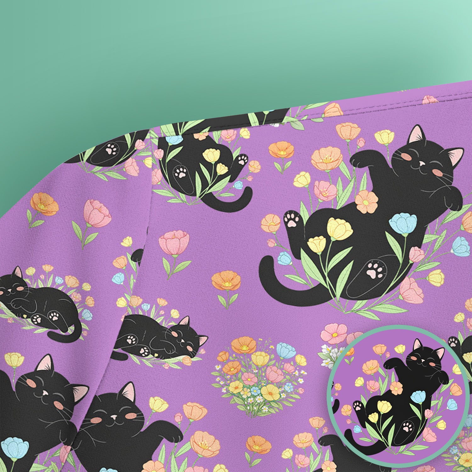 Cats With Cute Poses Floral Pattern Scrubs Top, Comfortable Scrubs for Nurses